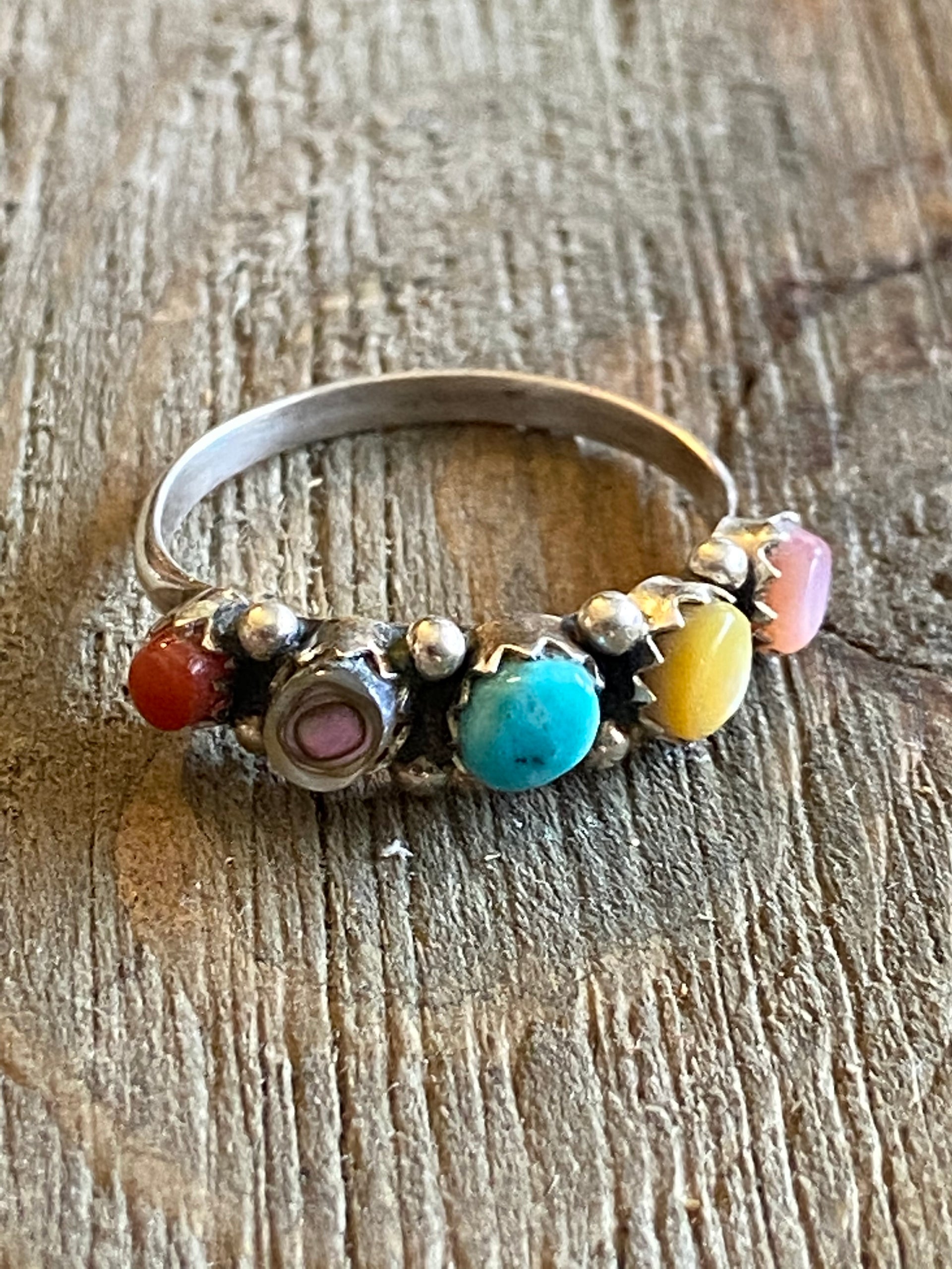 Zuni Multi Stone & Sterling Silver Ring Size 7