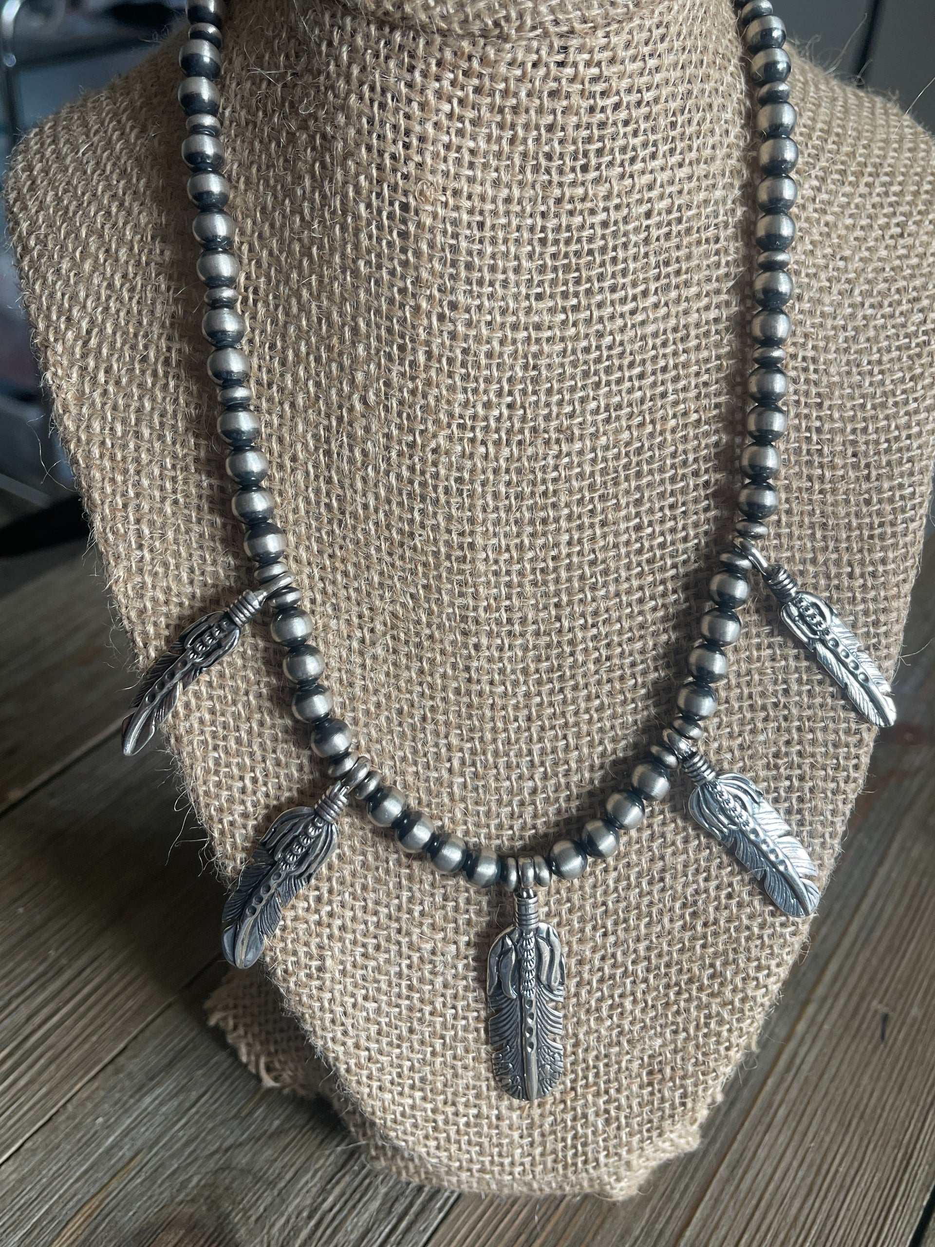 Navajo Made Sterling Silver Feather Necklace Set
