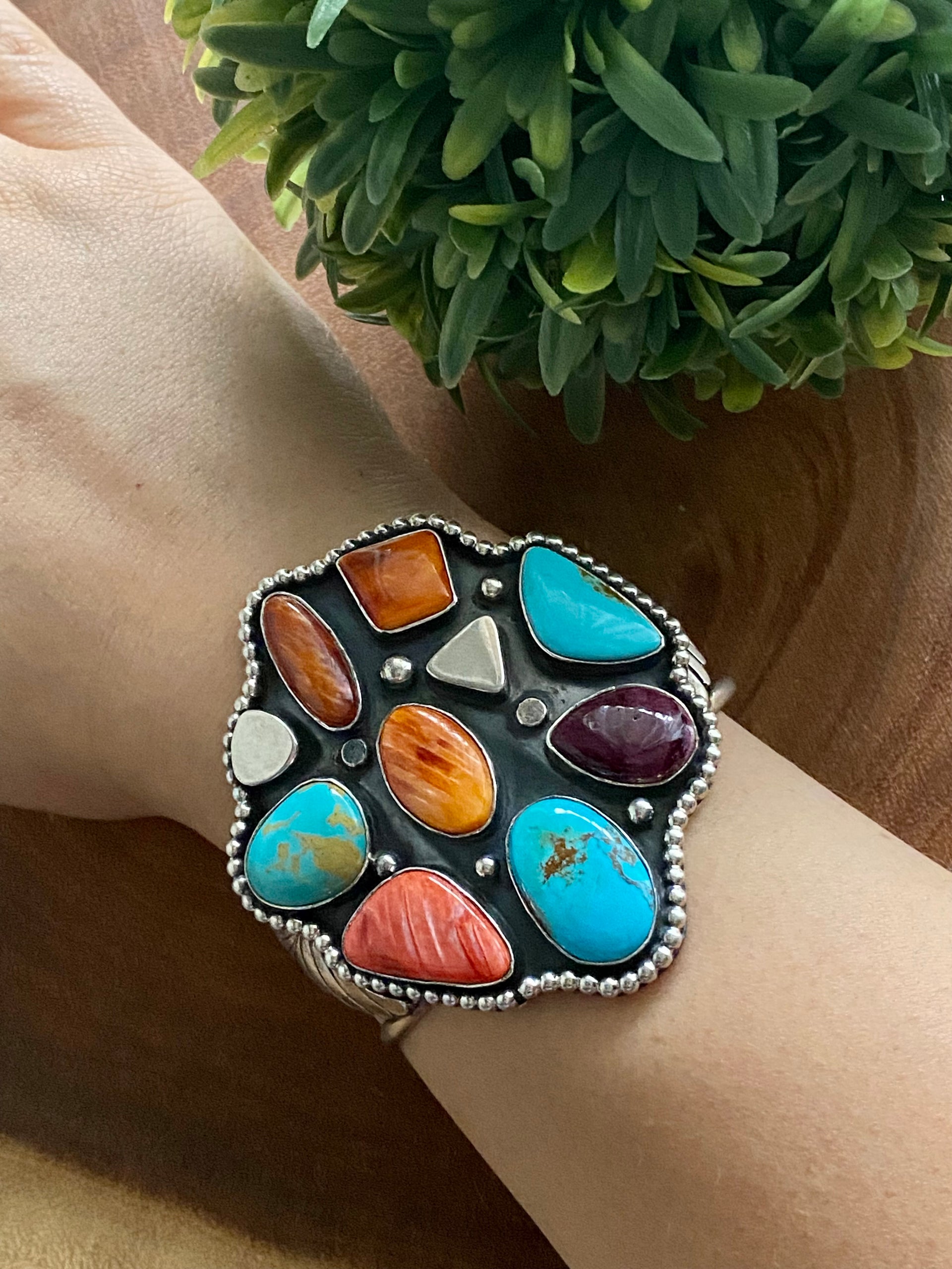 E. Richards Multi Stone & Sterling Silver Cuff Bracelet