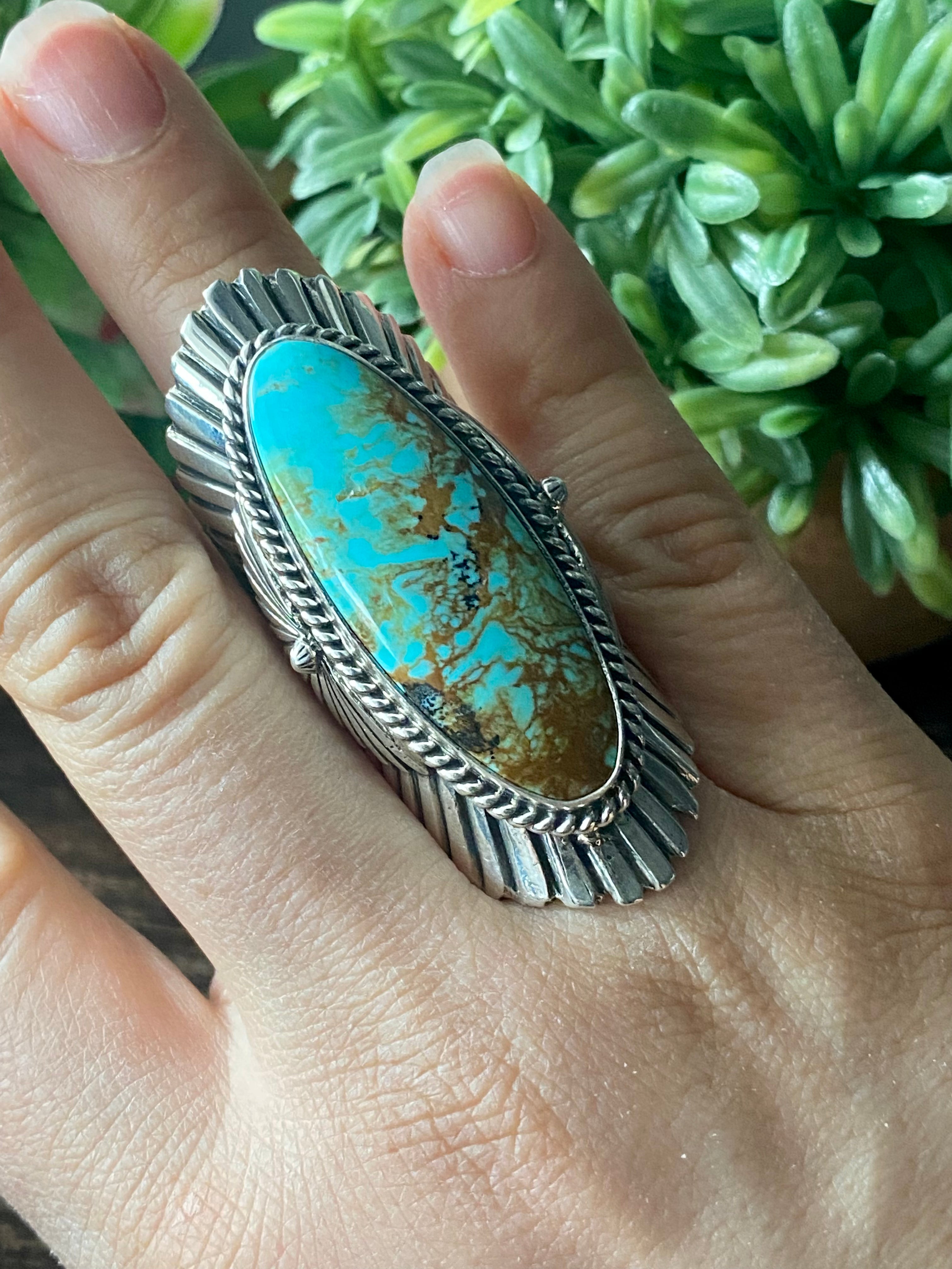 Robert Shakey Kingman Turquoise & Sterling Silver Ring Size 10.25