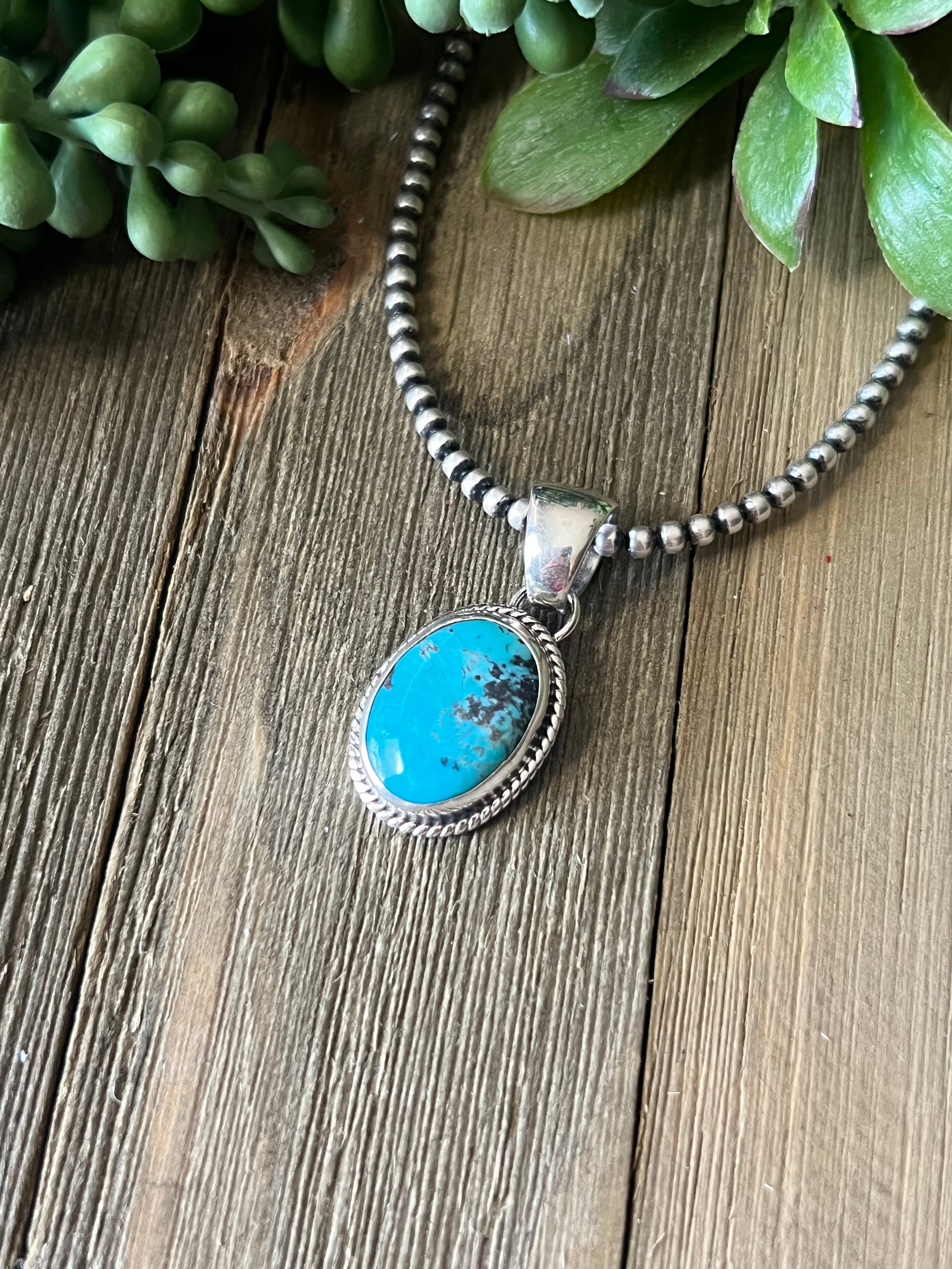 Navajo Made Red Skin Turquoise & Sterling Silver Pendant