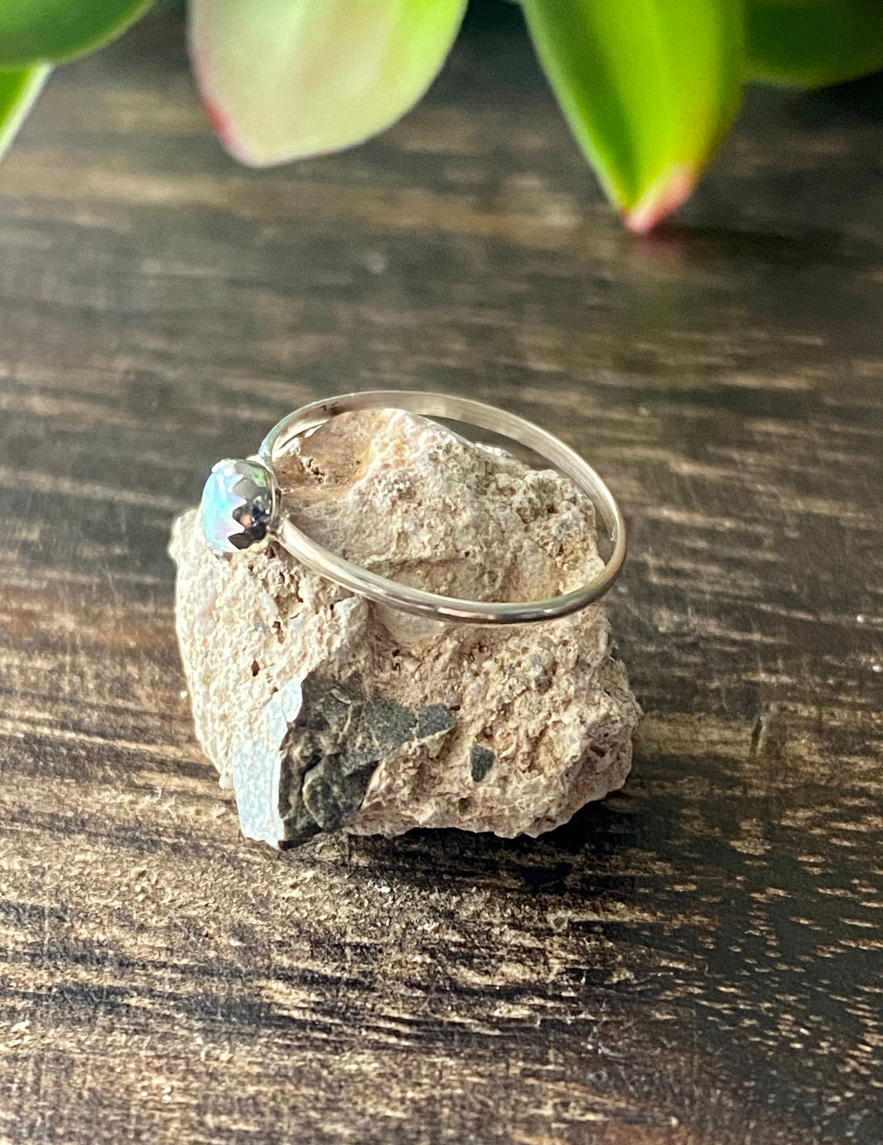Navajo Made White Opal & Sterling Silver Ring Size 4.75