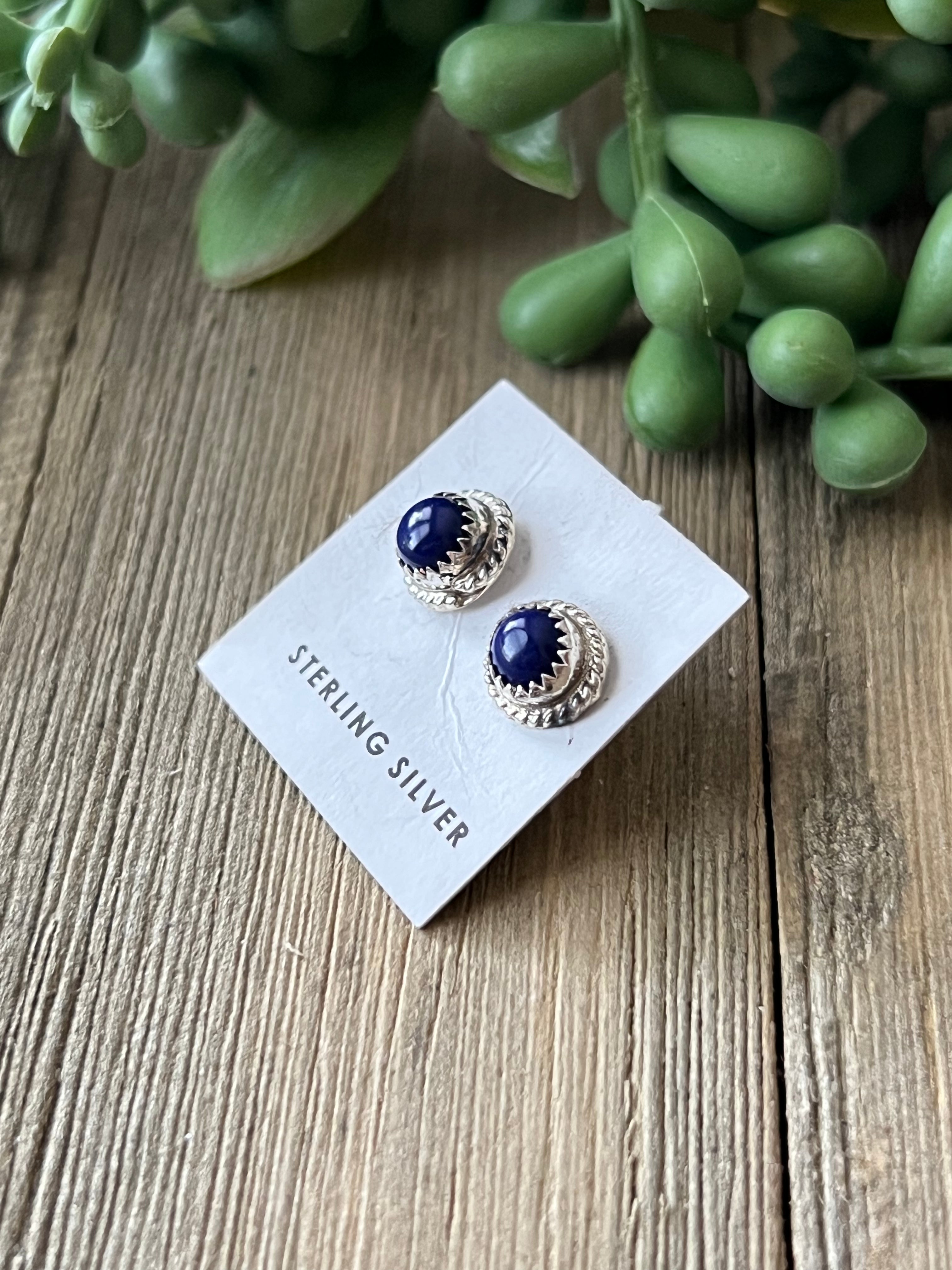 Navajo Made Lapis & Sterling Silver Post Earrings