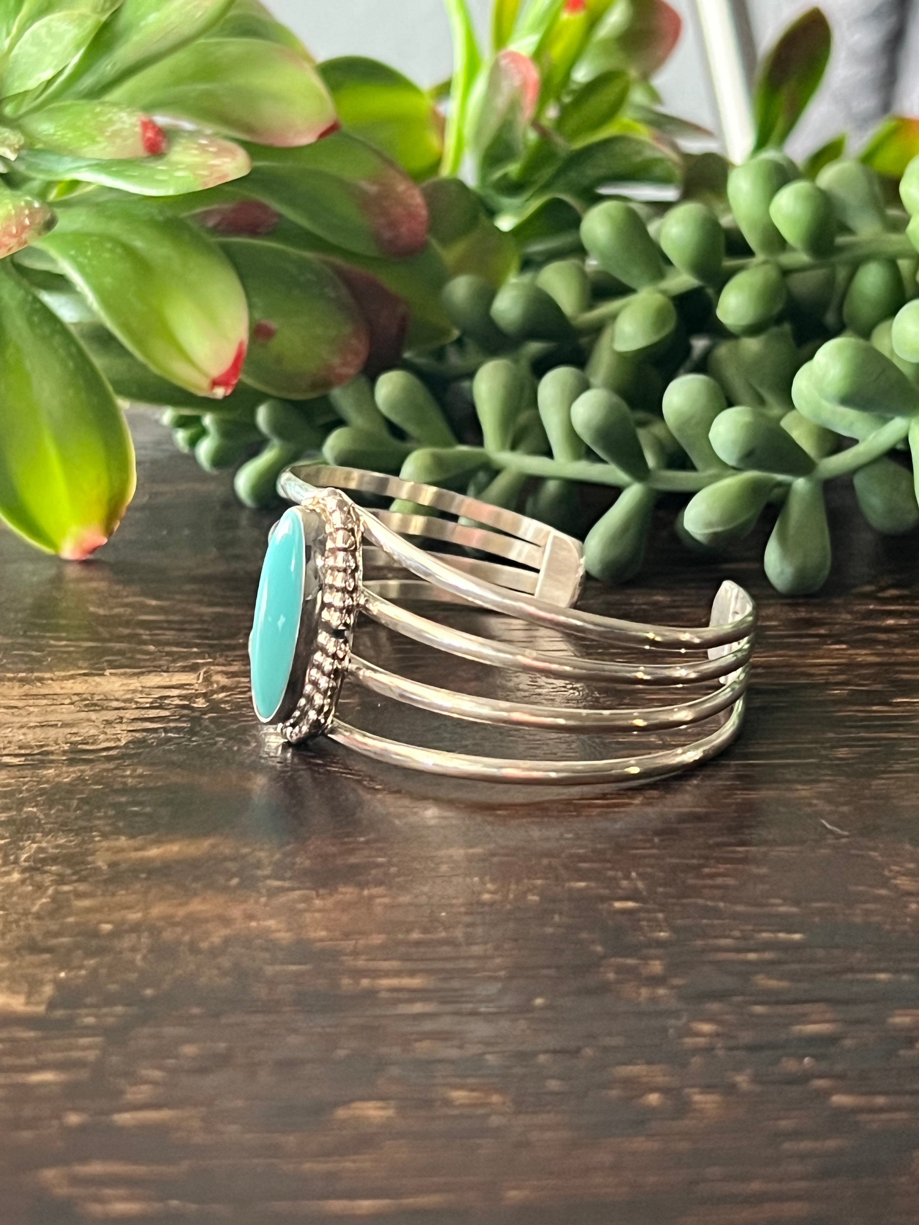 Navajo Made Sleeping Beauty& Sterling Silver Cuff Bracelet