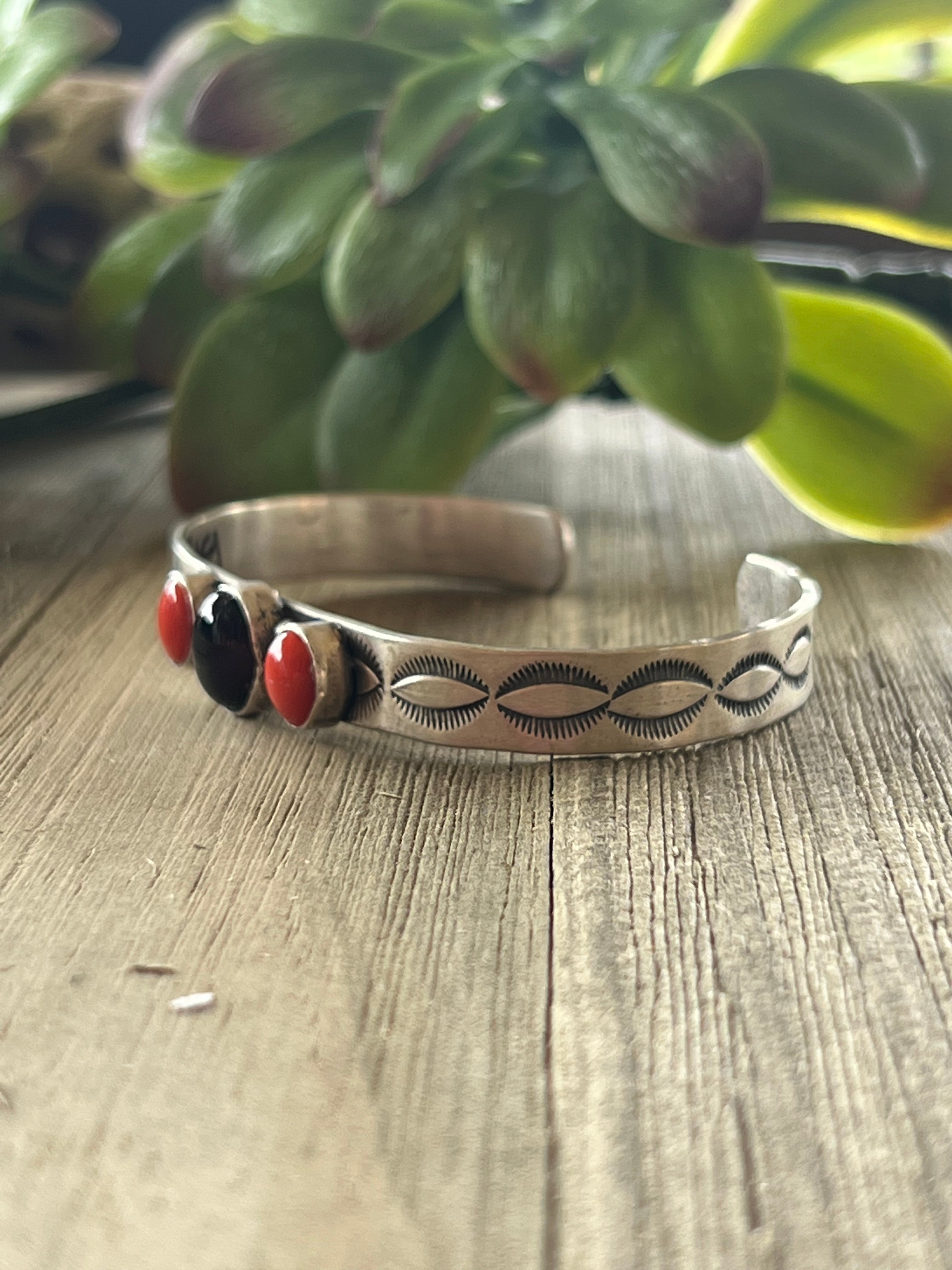 Navajo Made Multi Stone & Sterling Silver Cuff Bracelet