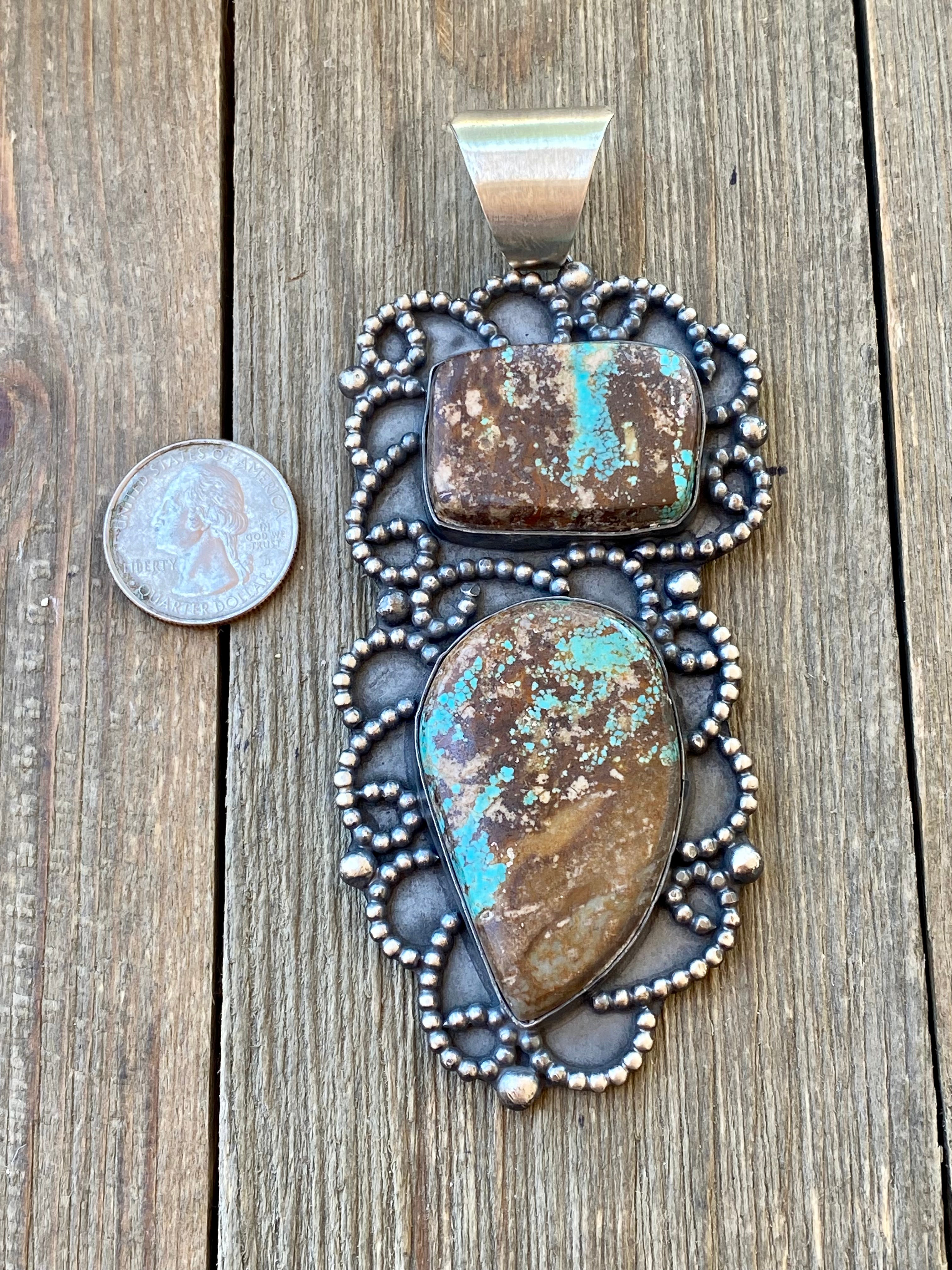 Navajo Made Pilot Mountain Turquoise & Sterling Silver Mega Pendant