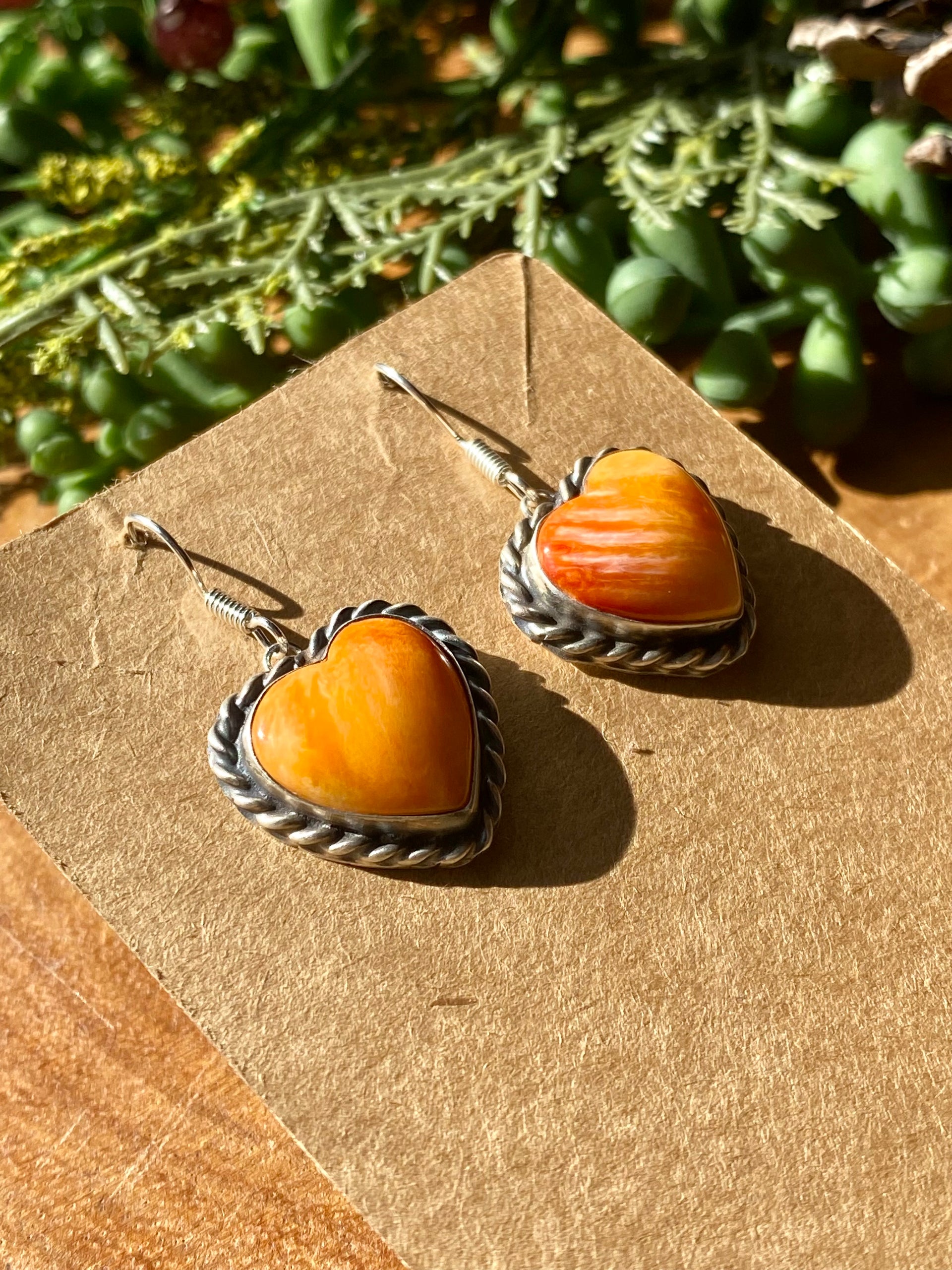 Betta Lee Spiny Oyster & Sterling Silver Heart Dangle Earrings