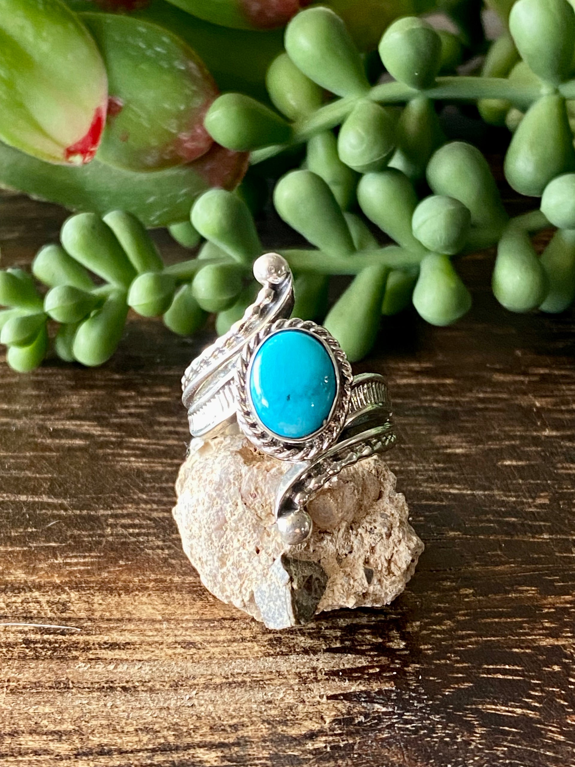 Thomas Yazzie Turquoise & Sterling Silver Ring Size 6.75