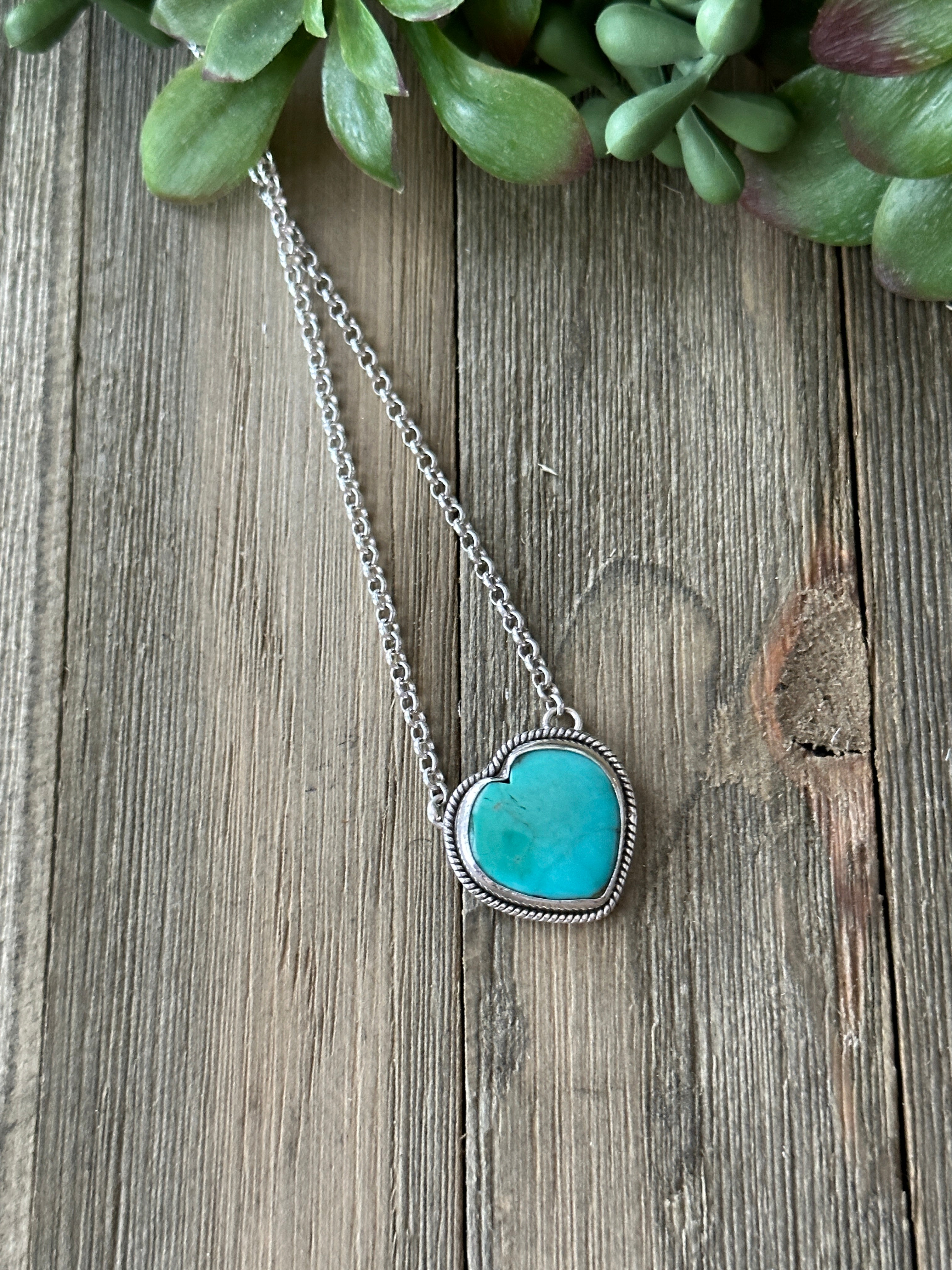 Southwest Made Turquoise & Sterling Silver Heart Necklace