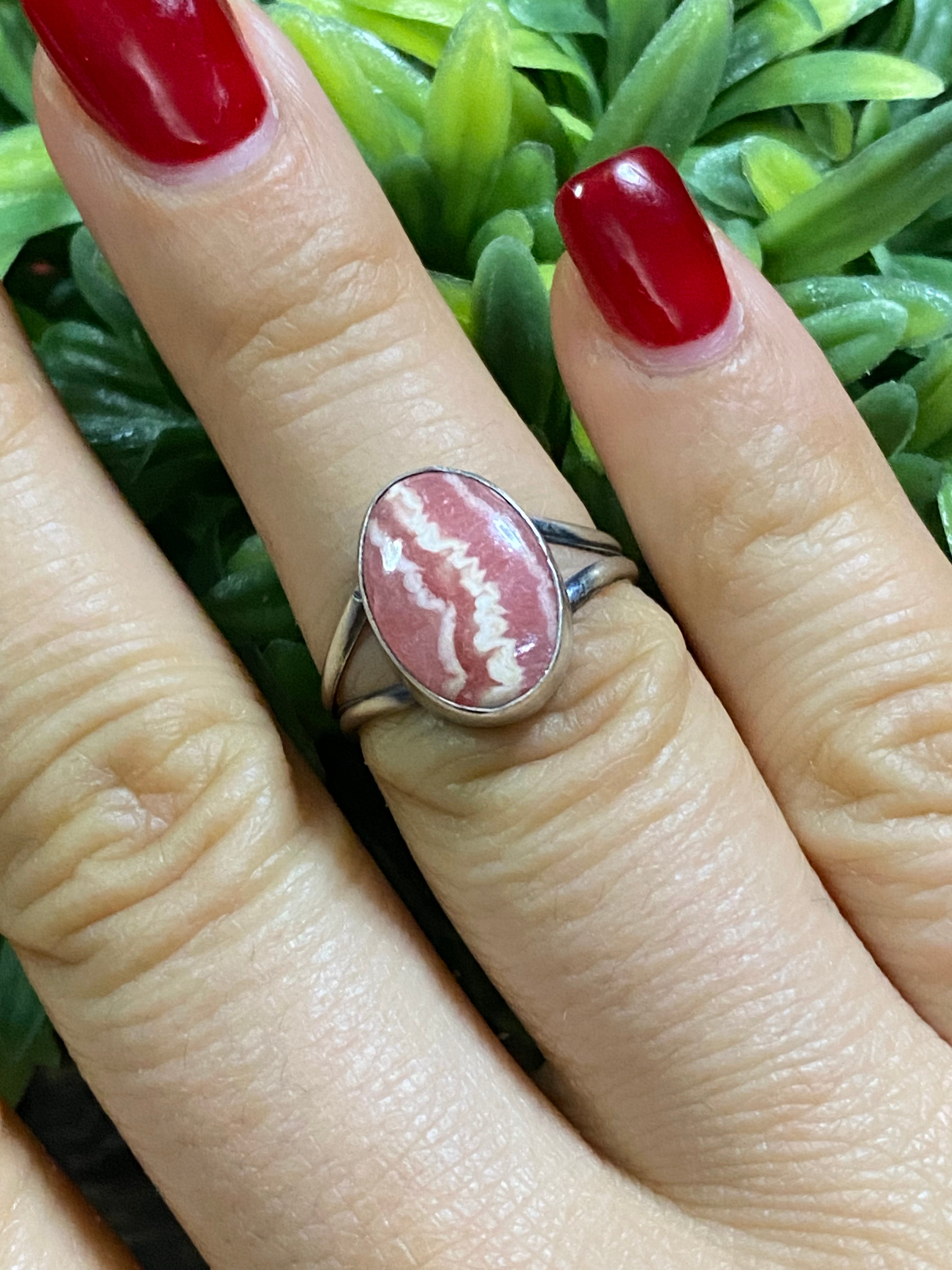 Navajo Made Rhodochrosite & Sterling Silver Ring Size 7