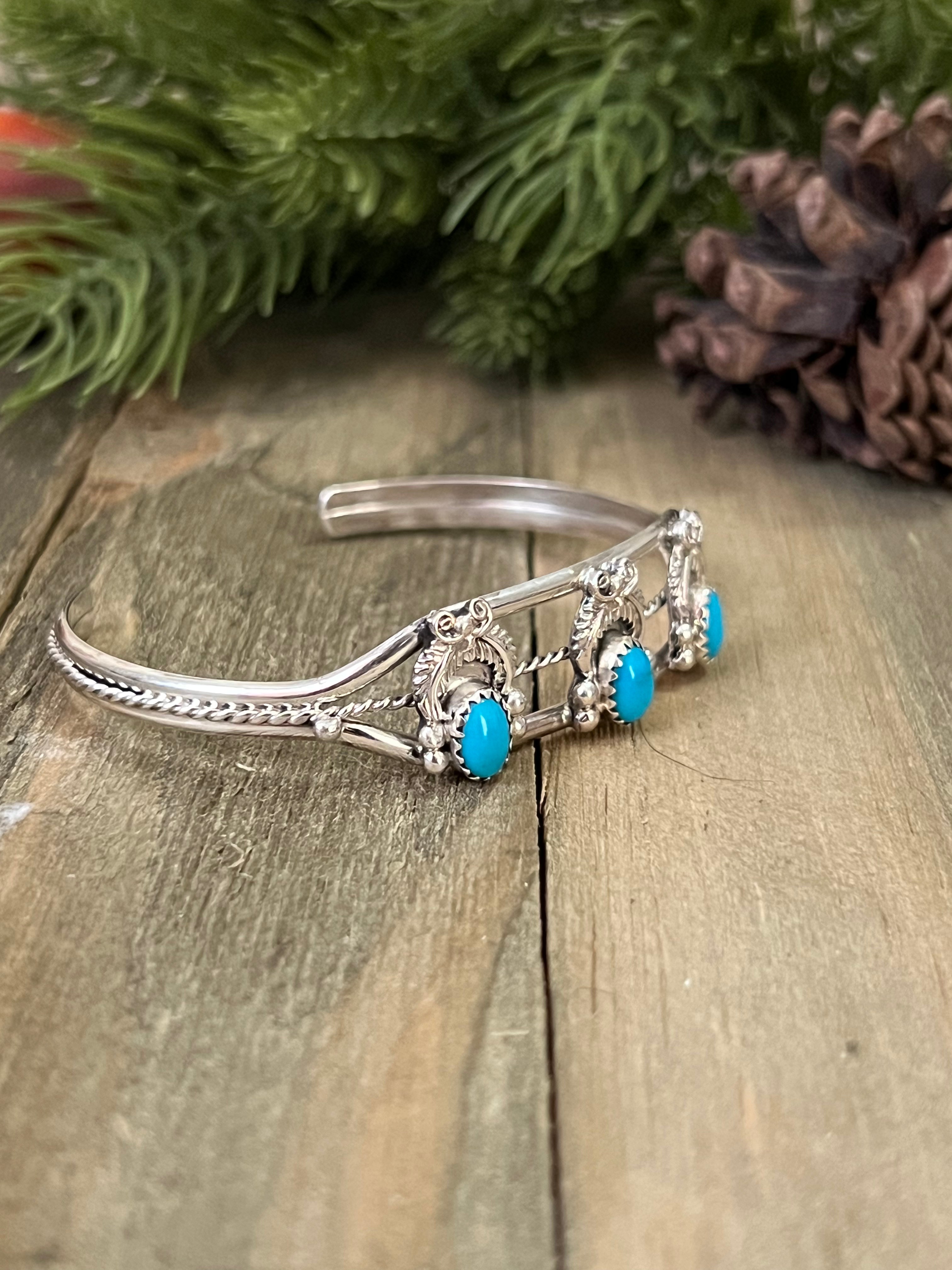 Navajo Made Kingman Turquoise & Sterling Silver Cuff Bracelet