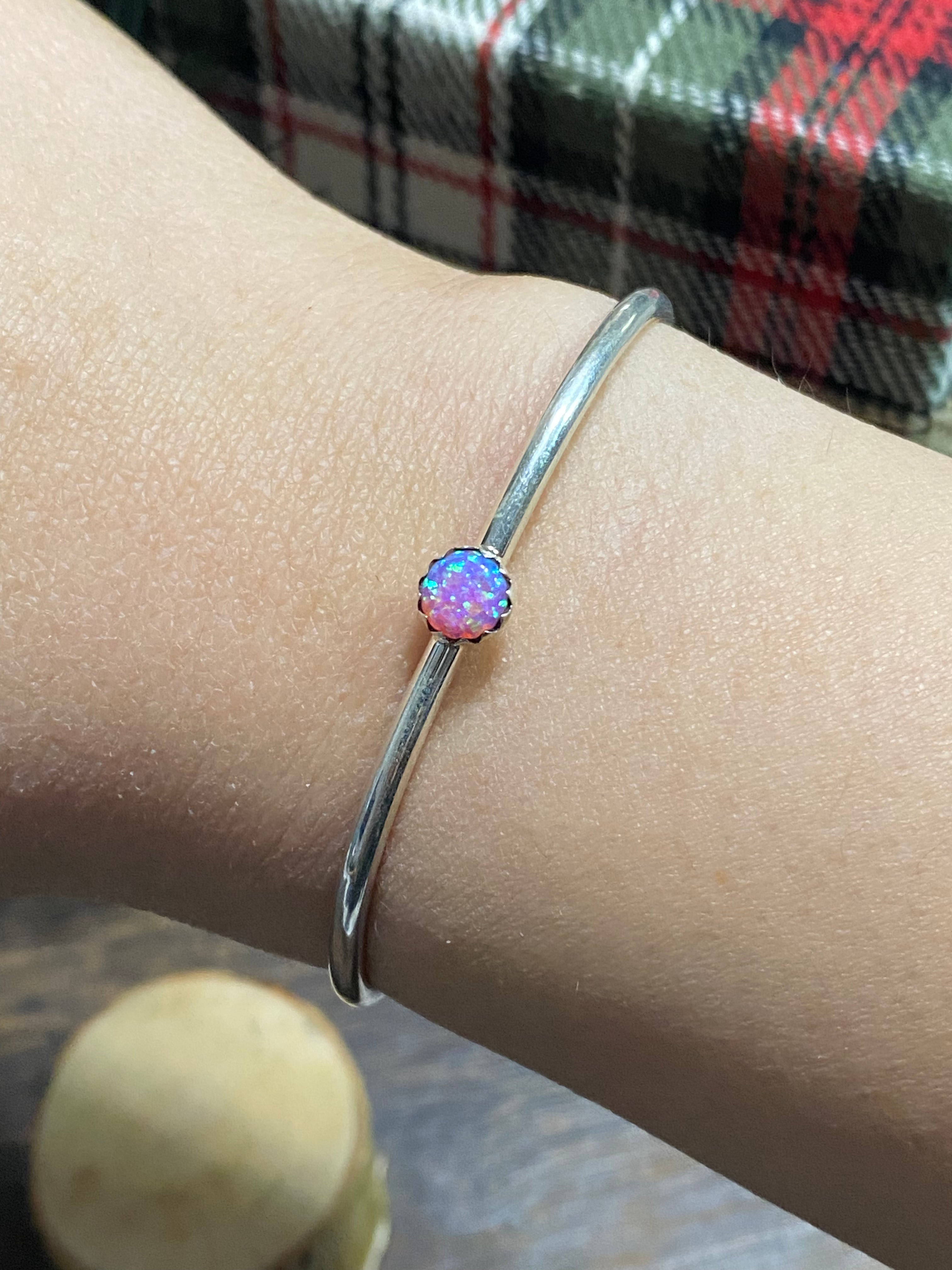 Navajo Made Pink Opal & Sterling Silver Cuff Bracelet