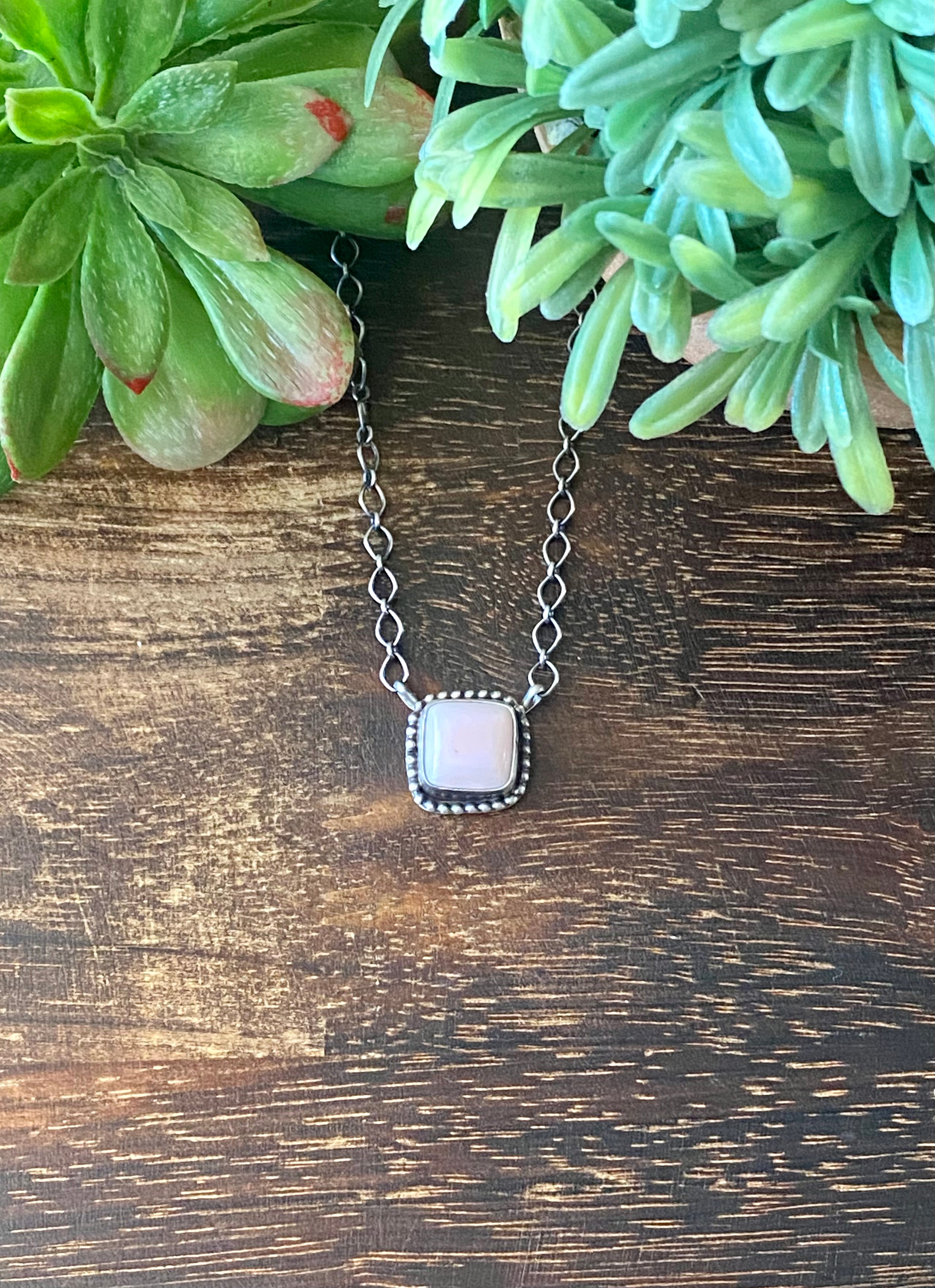 Navajo Made Pink Conch & Sterling Silver Necklace