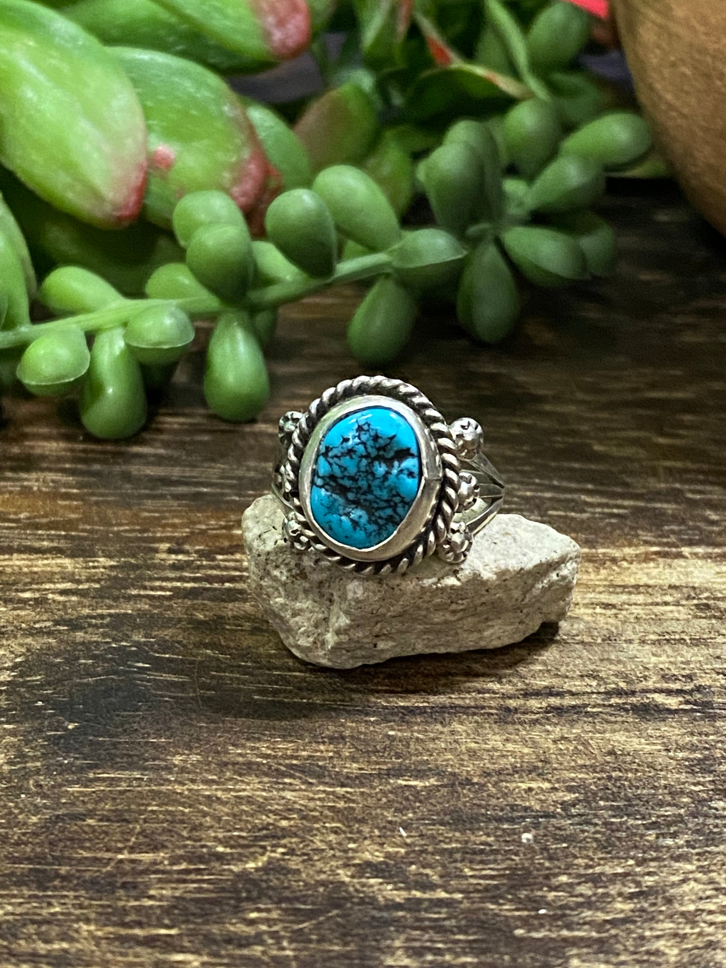 Navajo Made Kingman Turquoise & Sterling Silver Ring Size 7