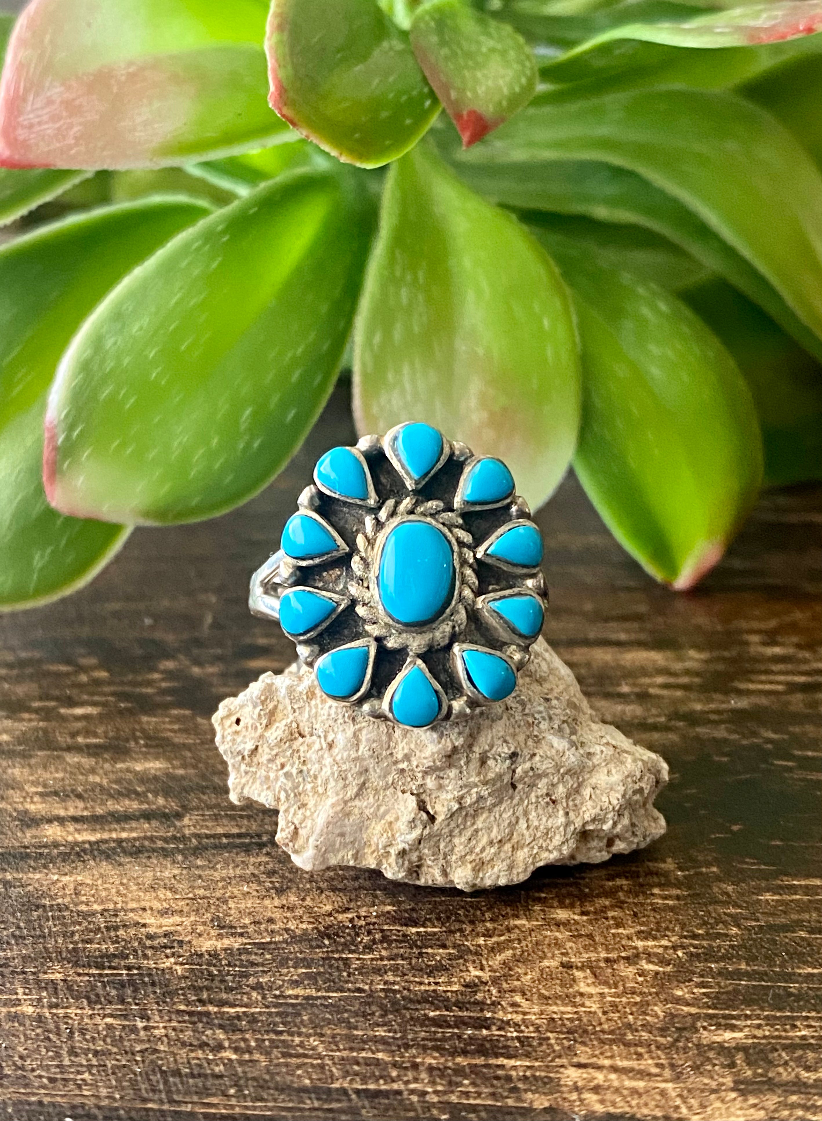 Southwest Handmade Sleeping Beauty Turquoise & Sterling Silver Ring Size 7