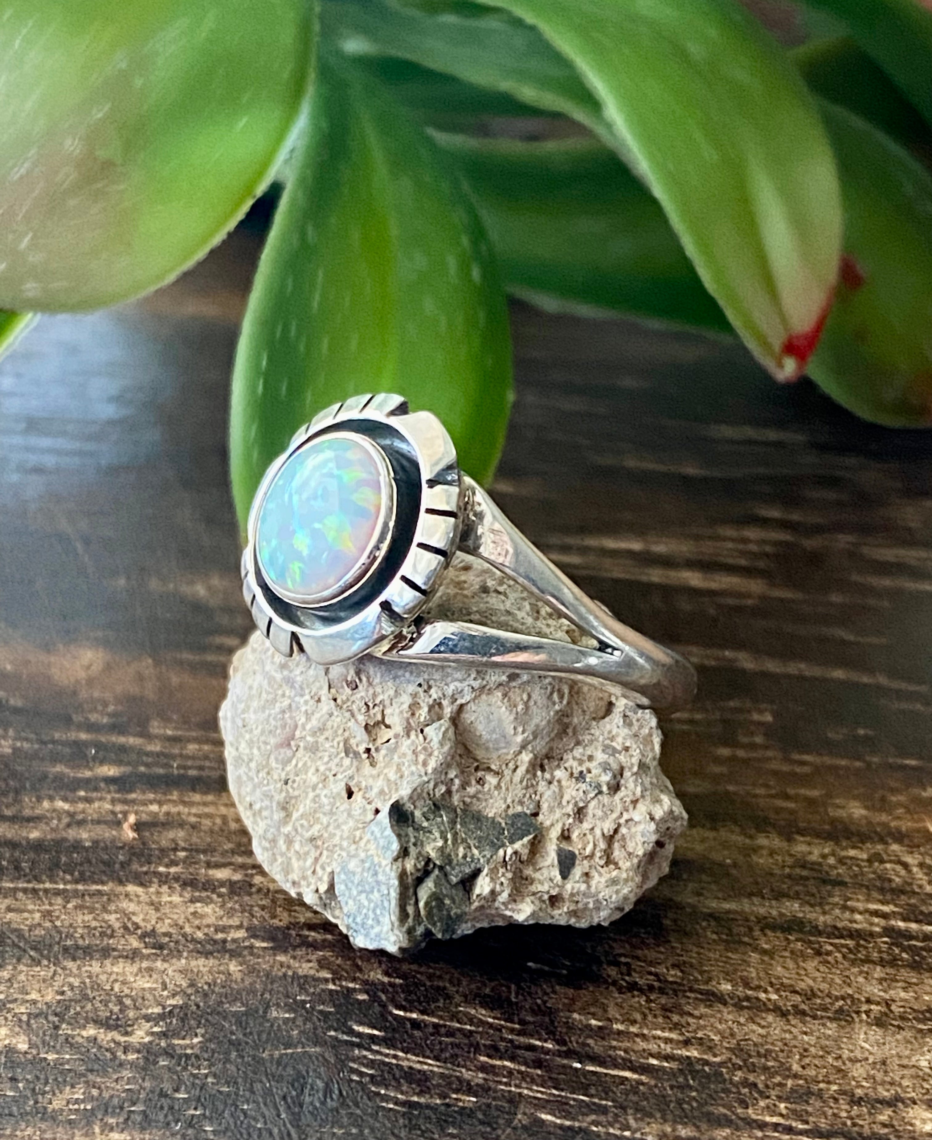 Navajo Made White Opal & Sterling Silver Rings