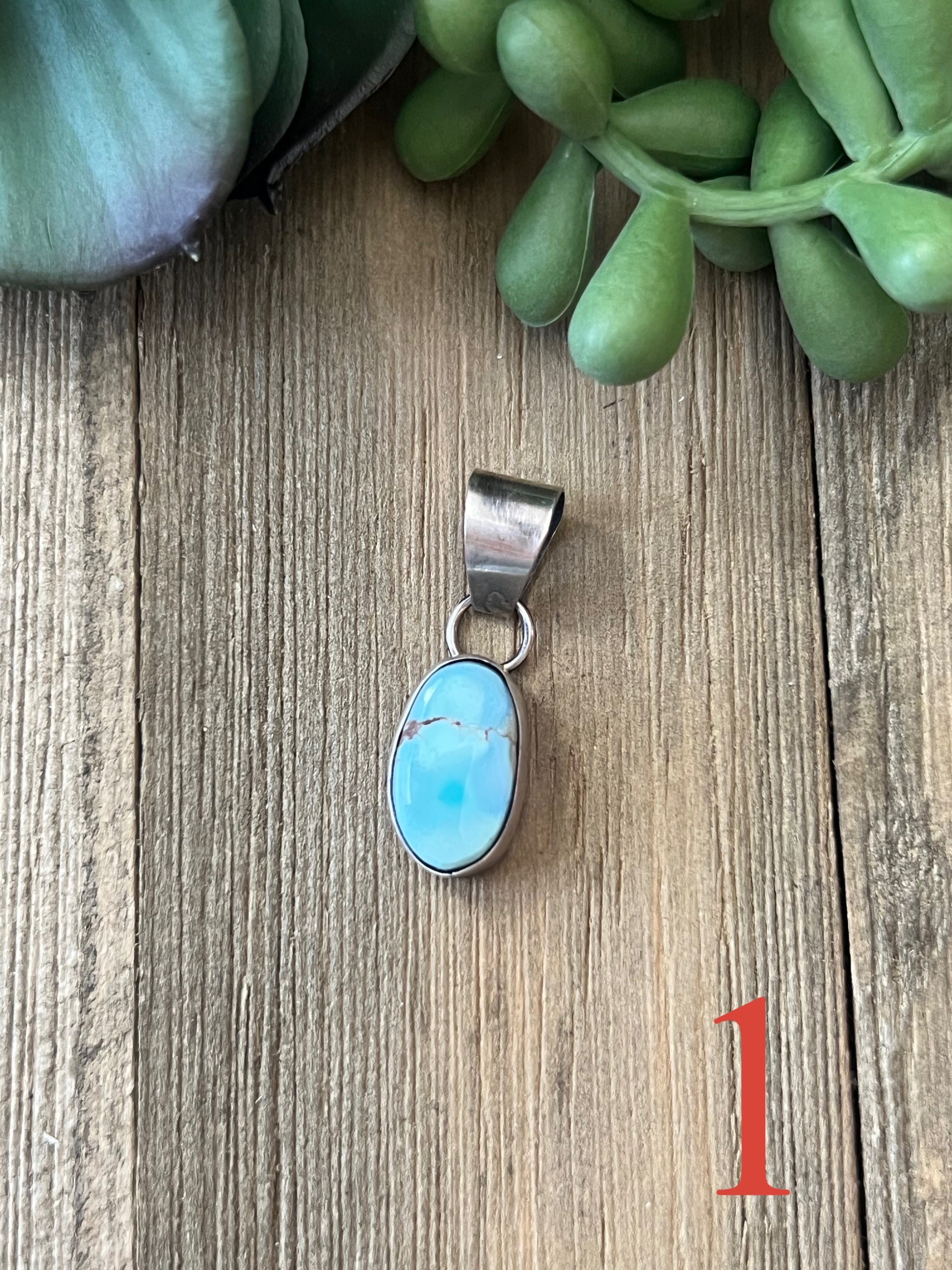 Navajo Made Golden Hills Turquoise & Sterling Silver Pendant