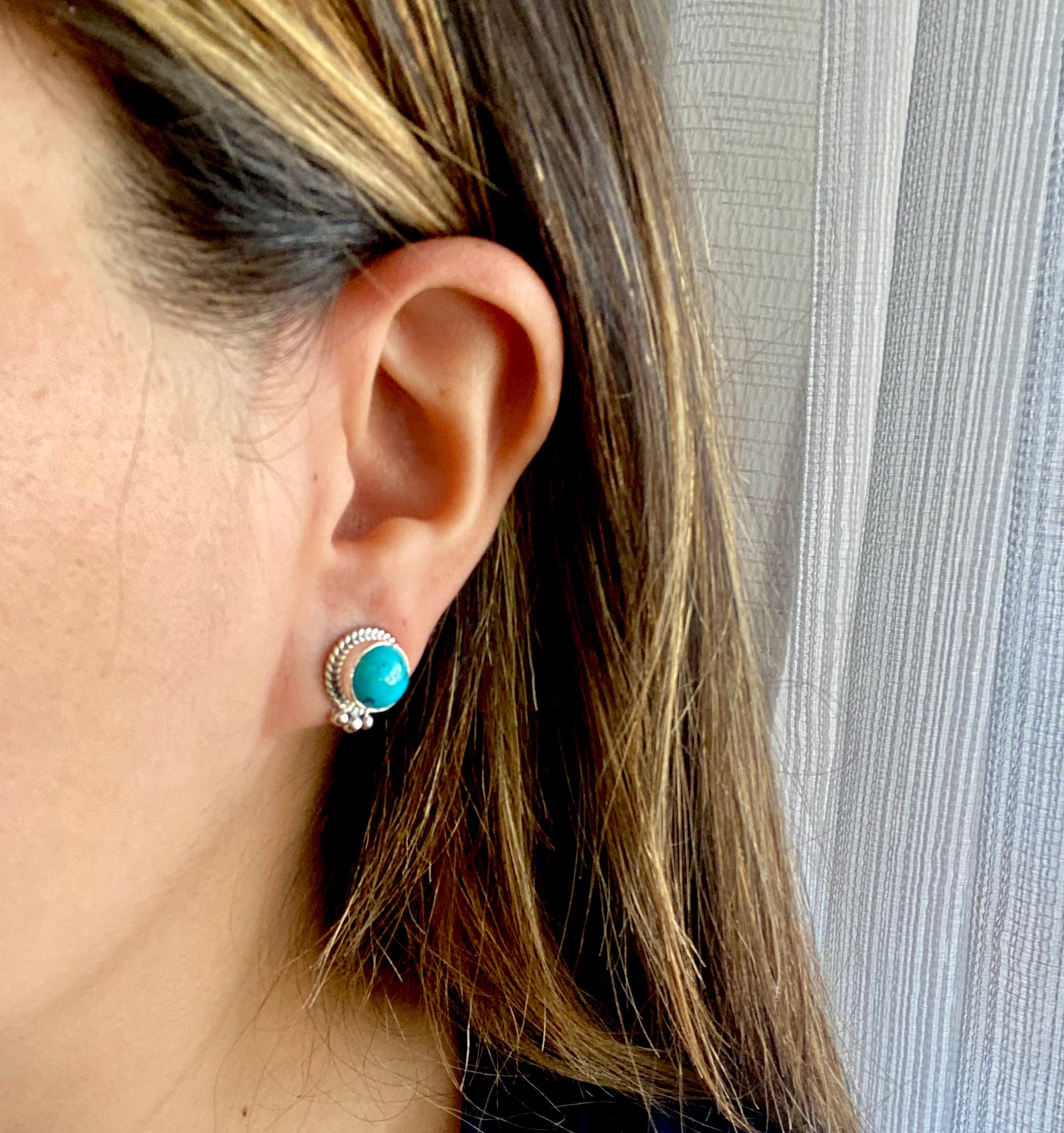 Navajo Made Kingman Turquoise & Sterling Silver Post Earrings
