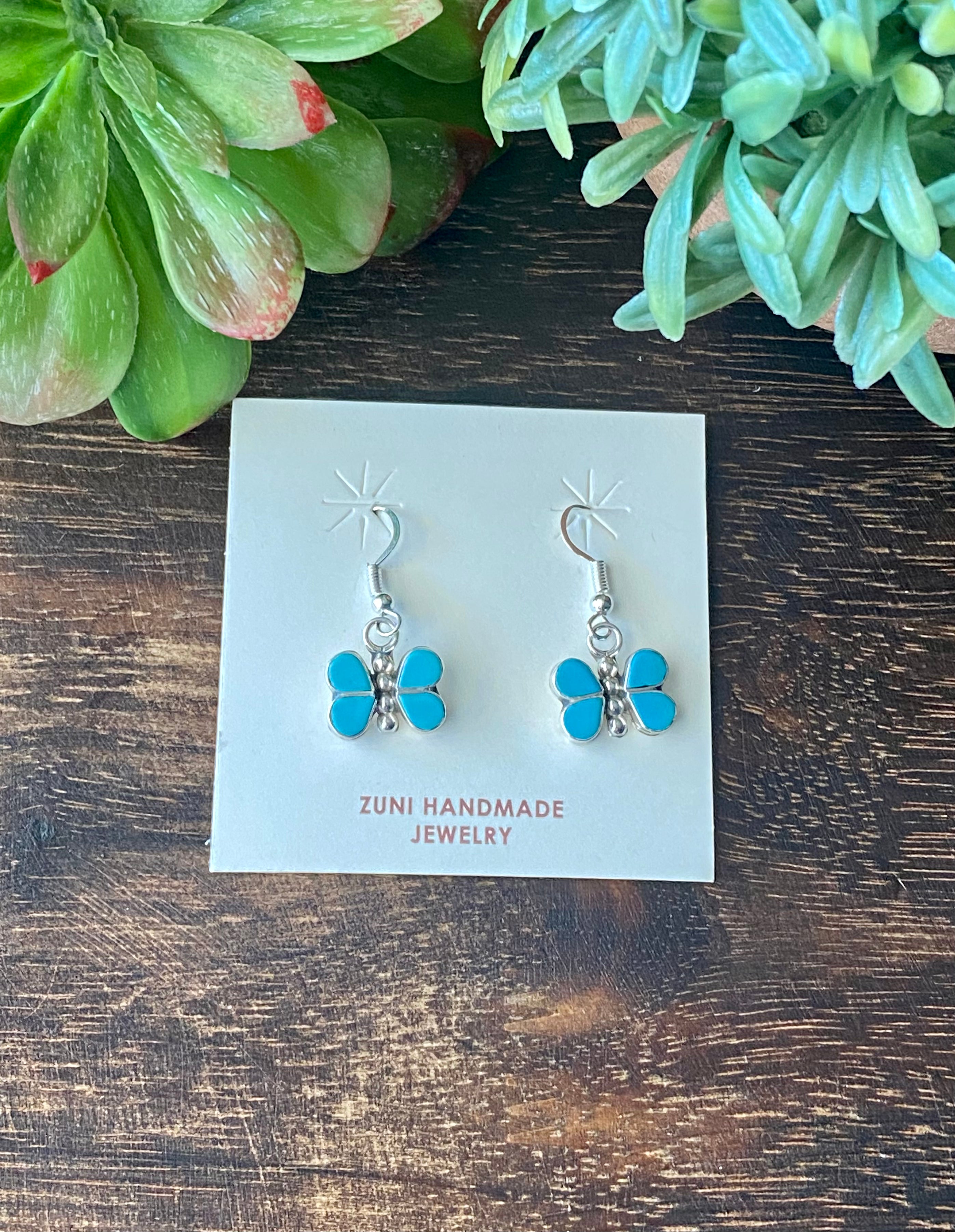 Swain Charlie Turquoise & Sterling Silver Butterfly Dangle Earrings