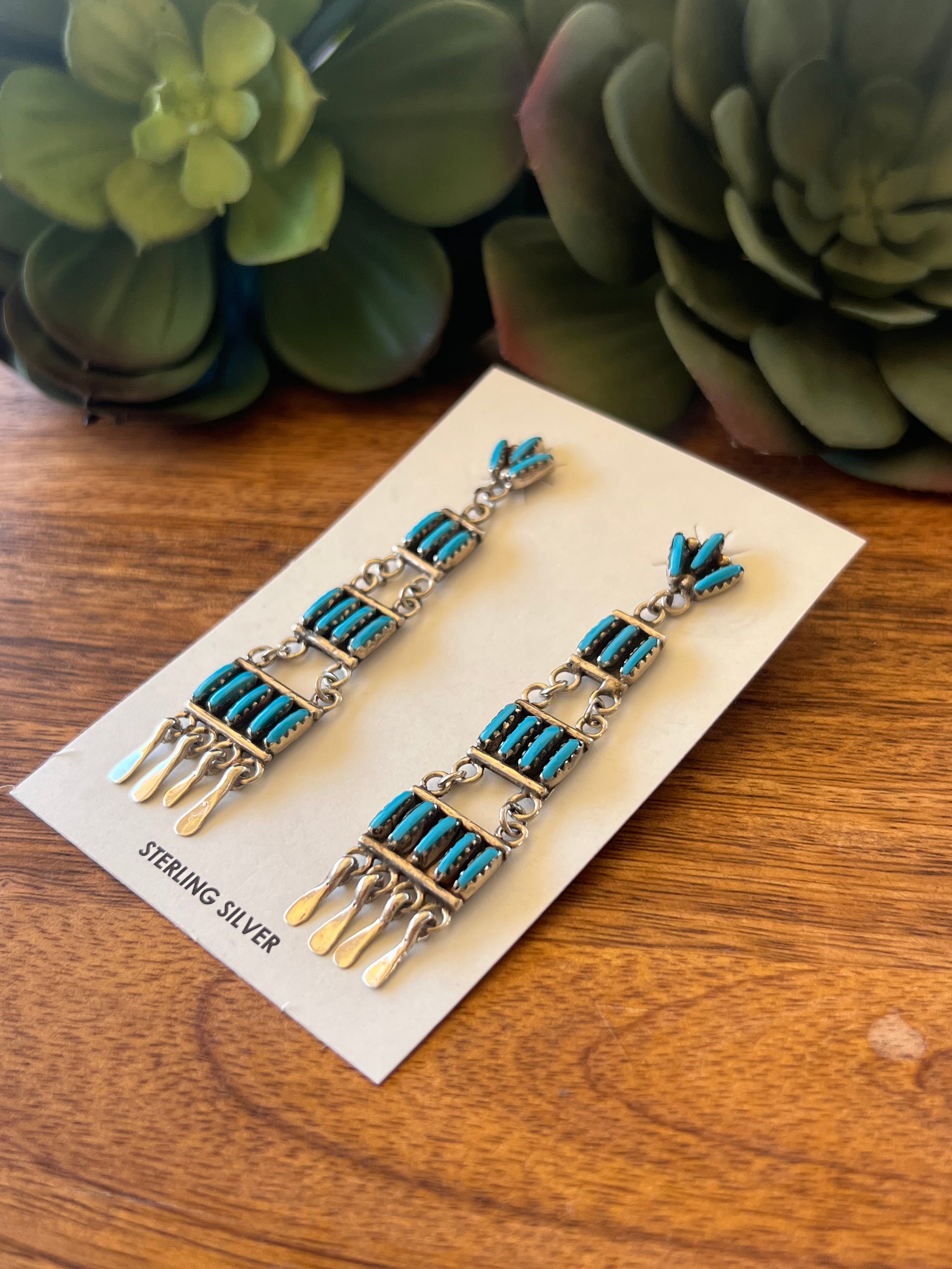 Southwestern Made Kingman Turquoise & Sterling Silver Post Dangle Earrings