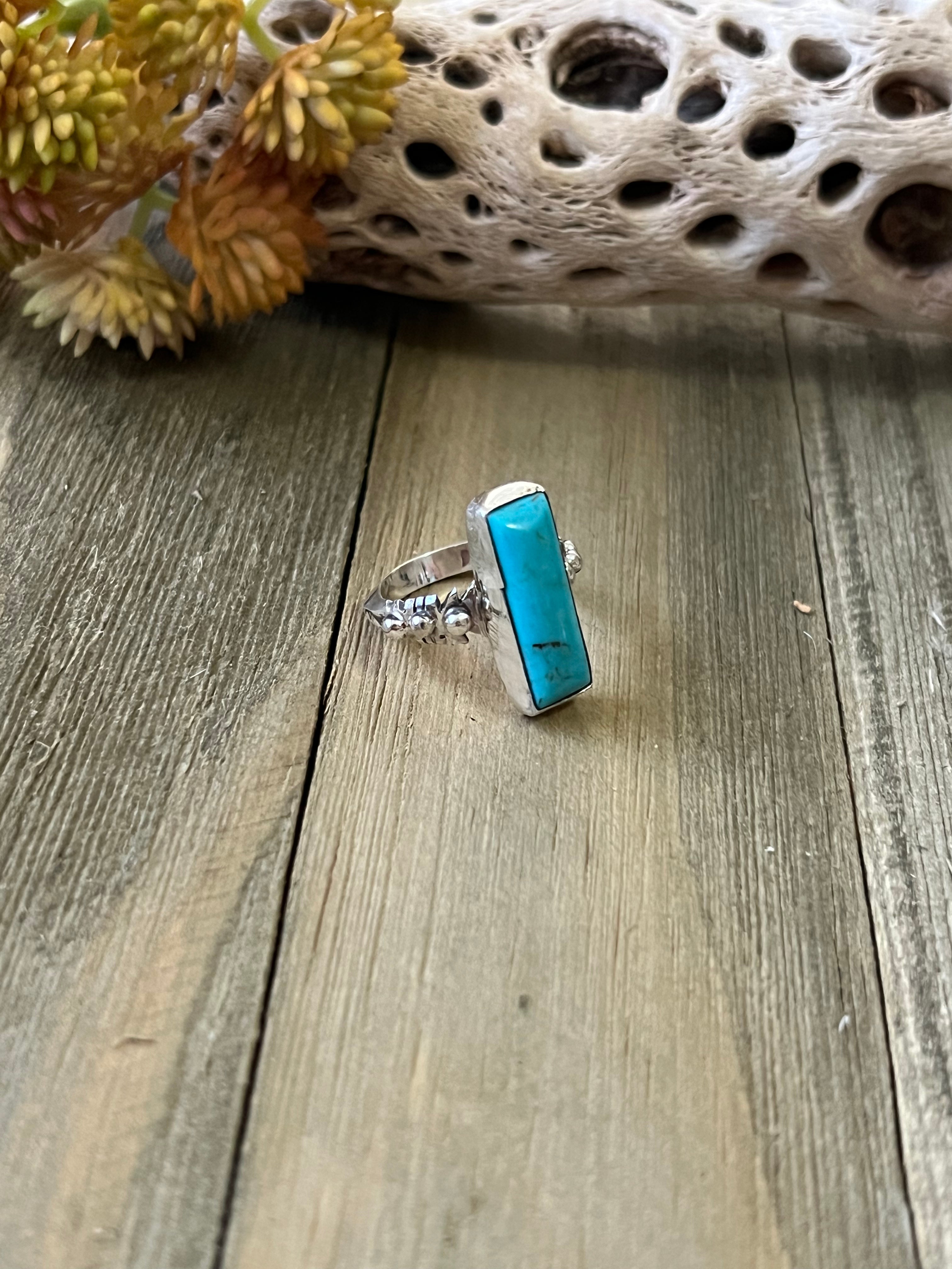 Navajo Made Kingman Turquoise & Sterling Silver Ring Size 6.75