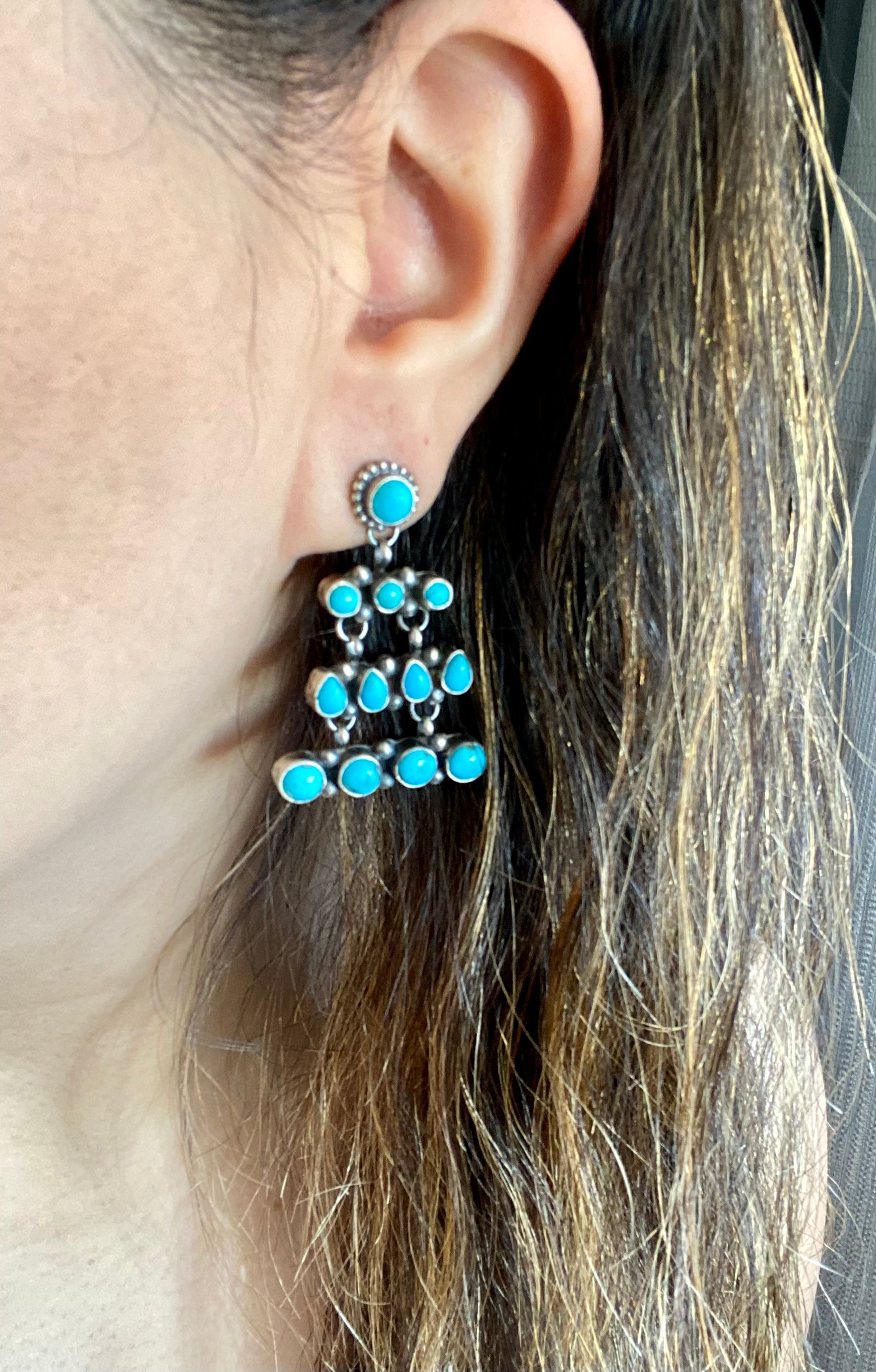 Sheila Becenti Kingman Turquoise & Sterling Silver Post Dangle Earrings