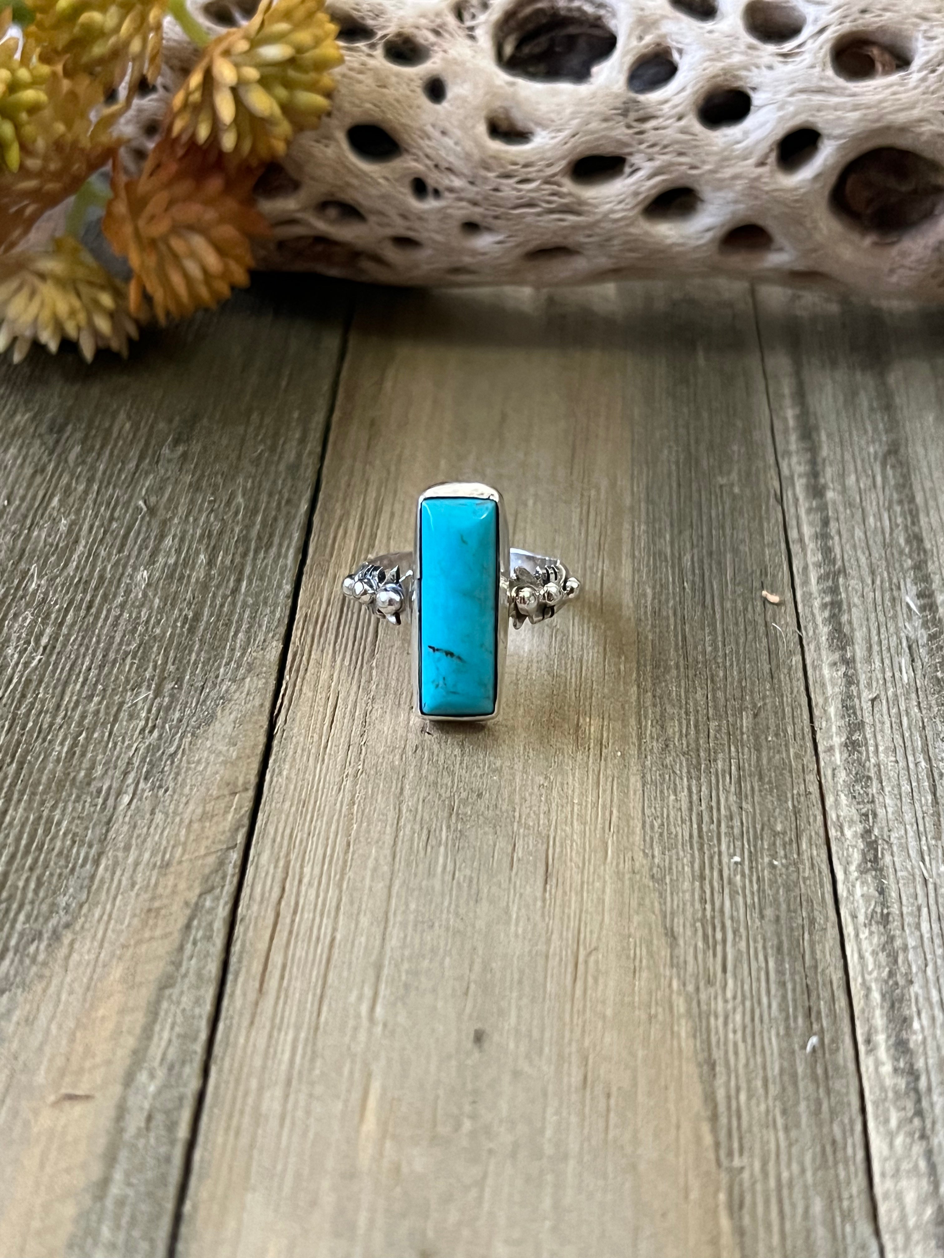 Navajo Made Kingman Turquoise & Sterling Silver Ring Size 6.75