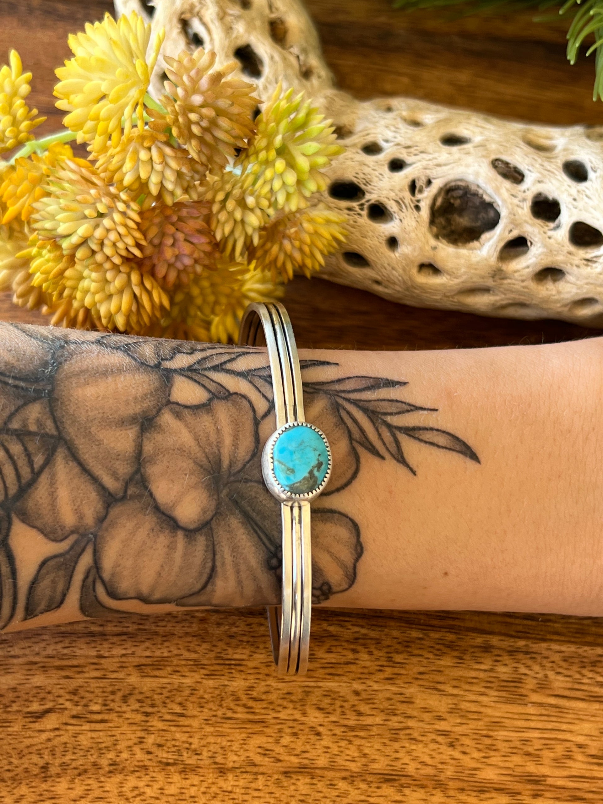 Navajo Made Kingman & Sterling Silver Cuff Bracelet.