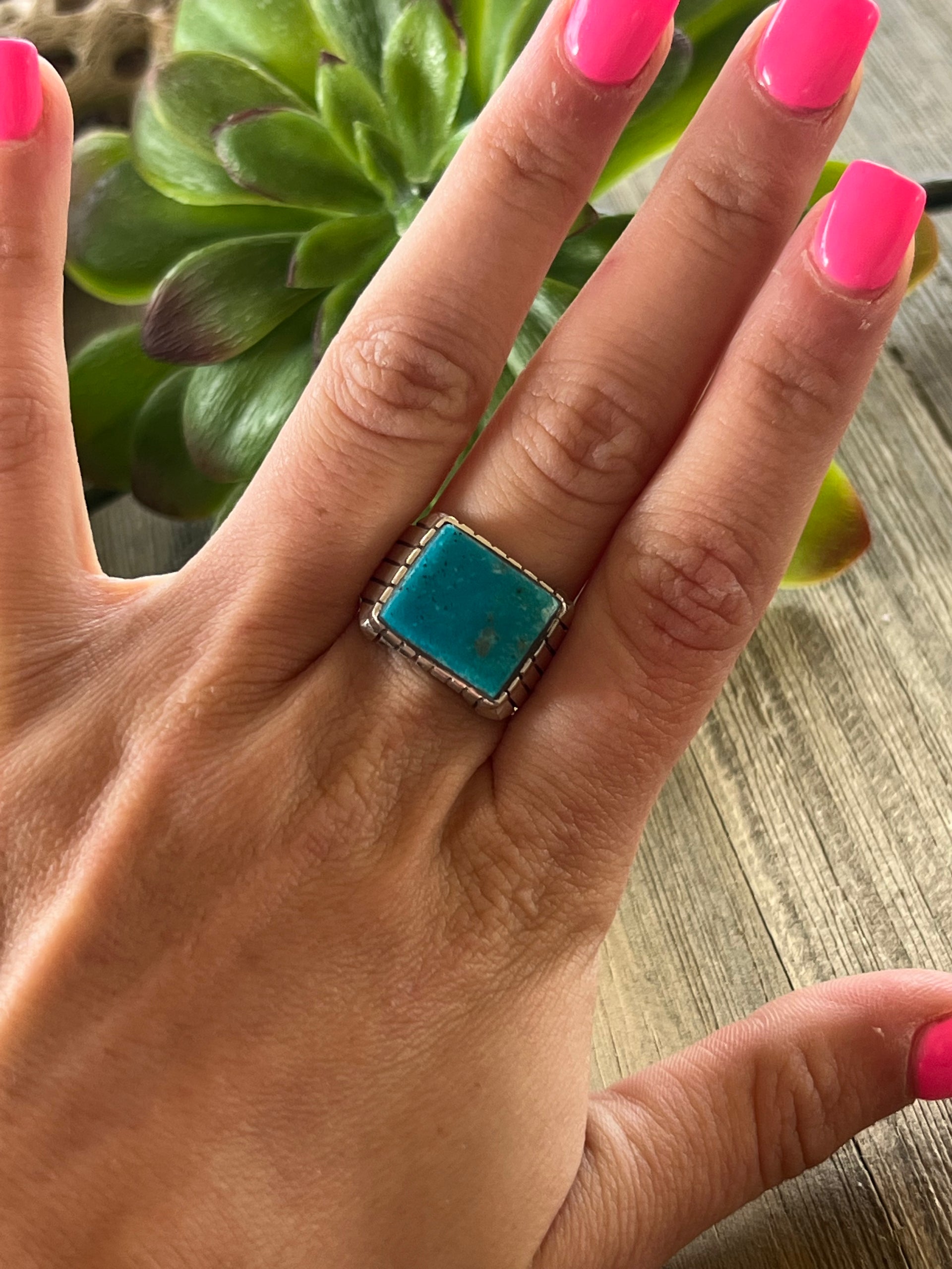 Trevor Jack Kingman Turquoise & Sterling Silver Ring Size 8
