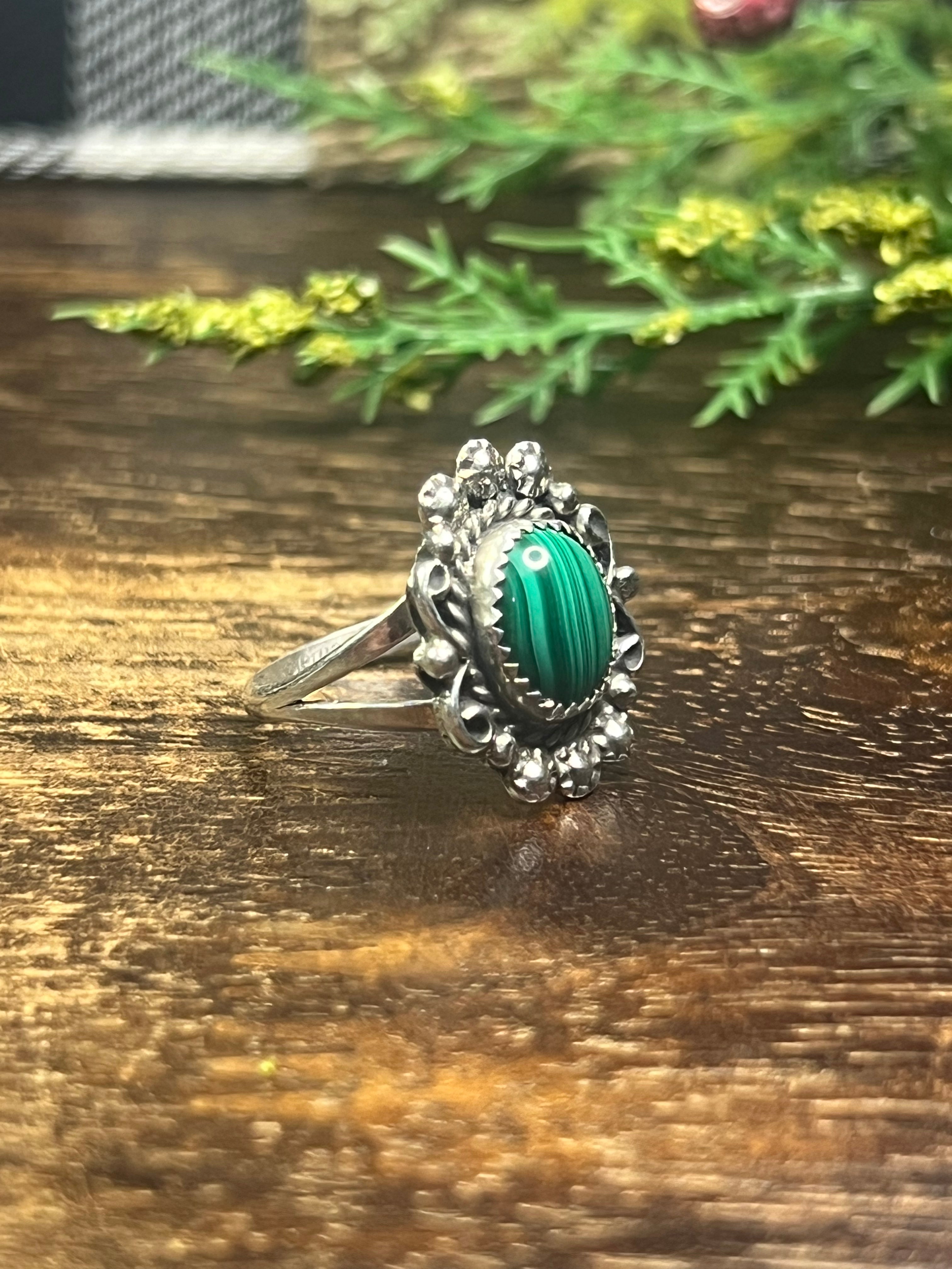 Freda Martinez Malachite & Sterling Silver Ring Size 7