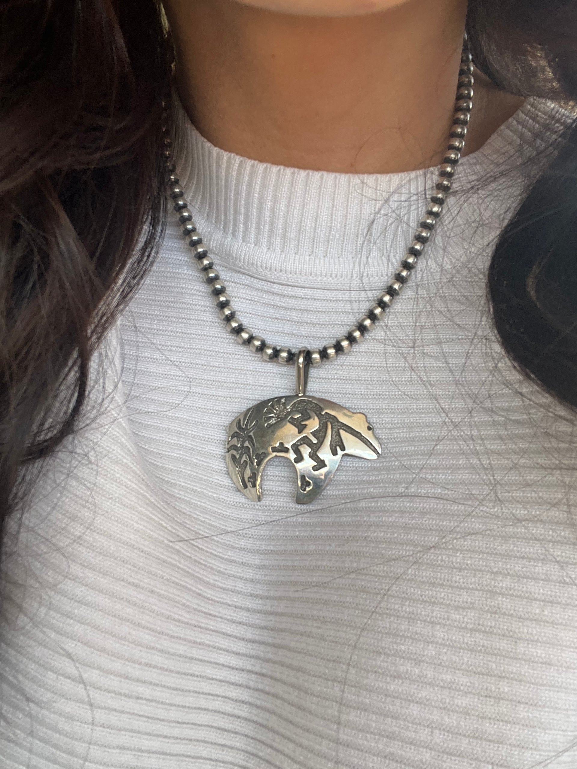Navajo Made Sterling Silver Bear Pendant