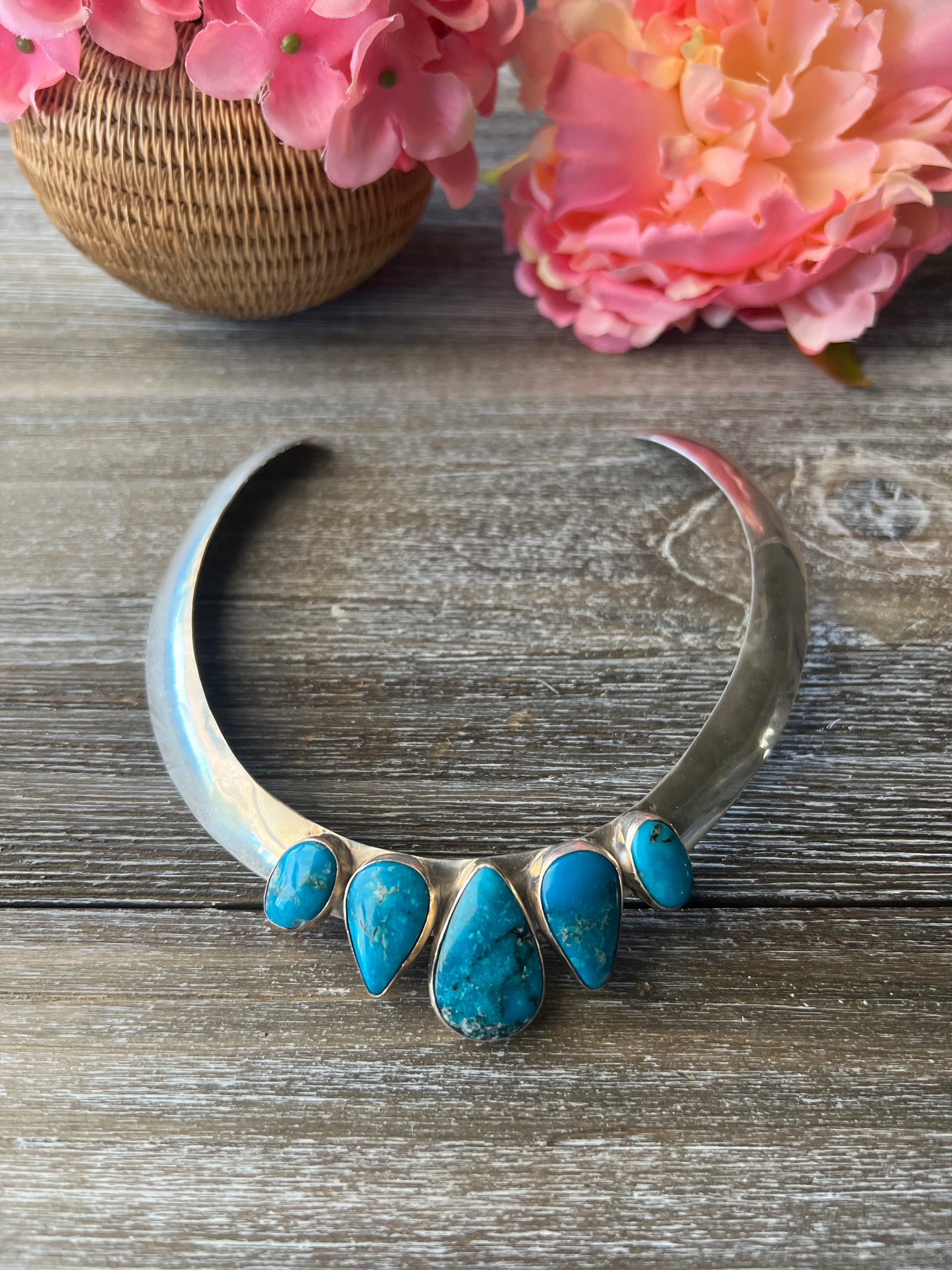 Larry Kaye Kingman Turquoise & Sterling Silver Choker Necklace