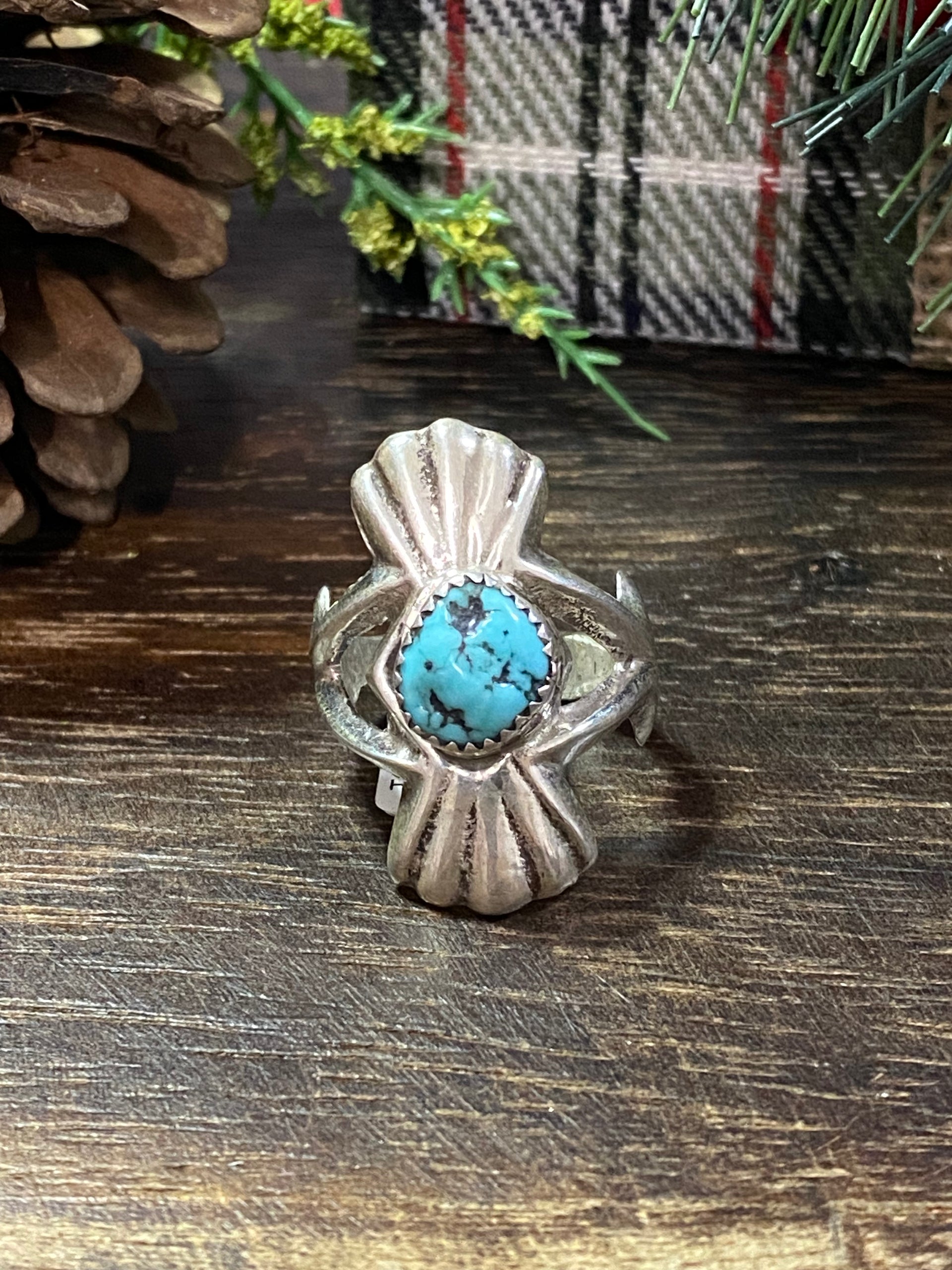 Tonya Yazzie Kingman Turquoise & Sterling Silver Ring Size 8.5
