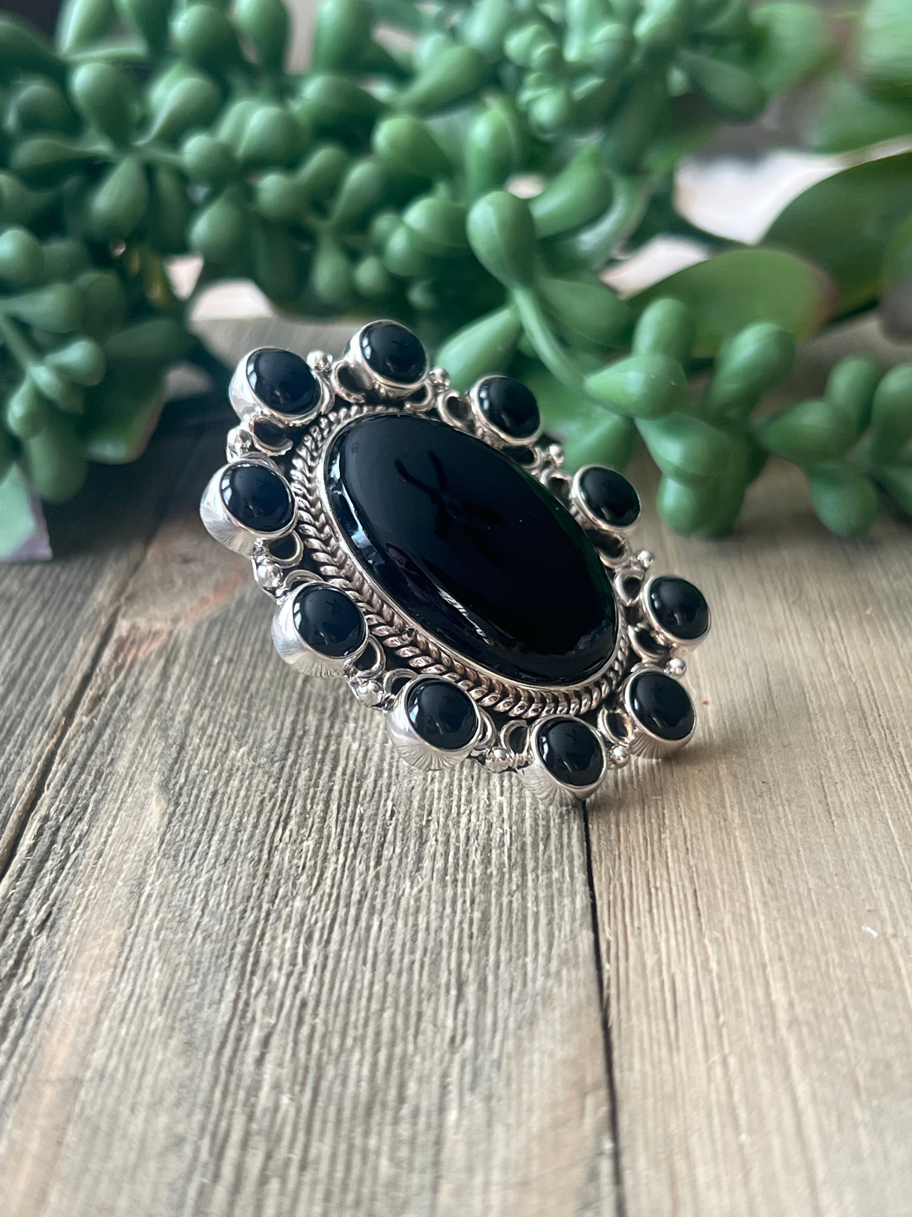 Southwest Made Onyx & Sterling Silver Adjustable Ring