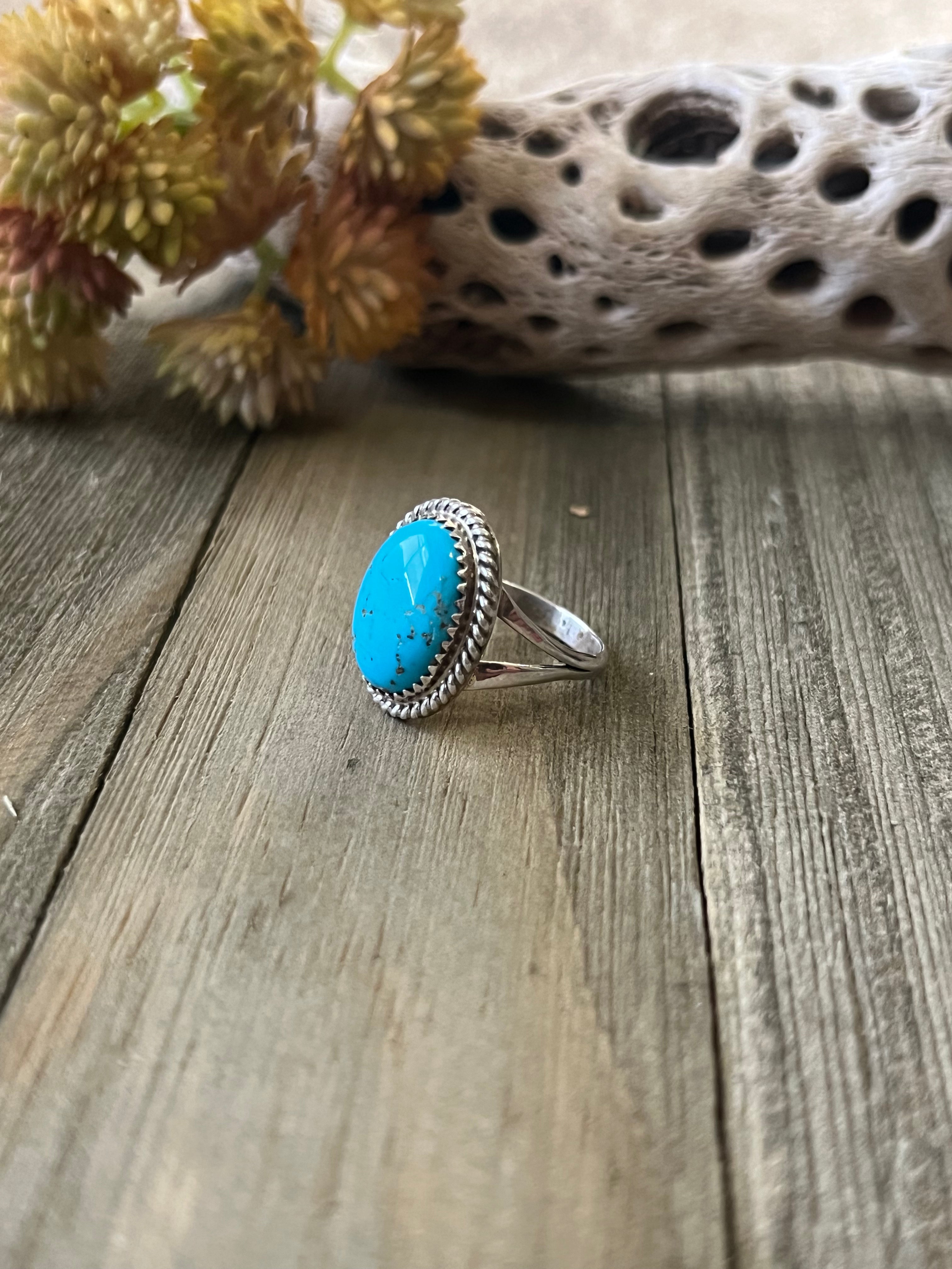 Navajo Made Kingman Turquoise & Sterling Silver Ring Size 7.5