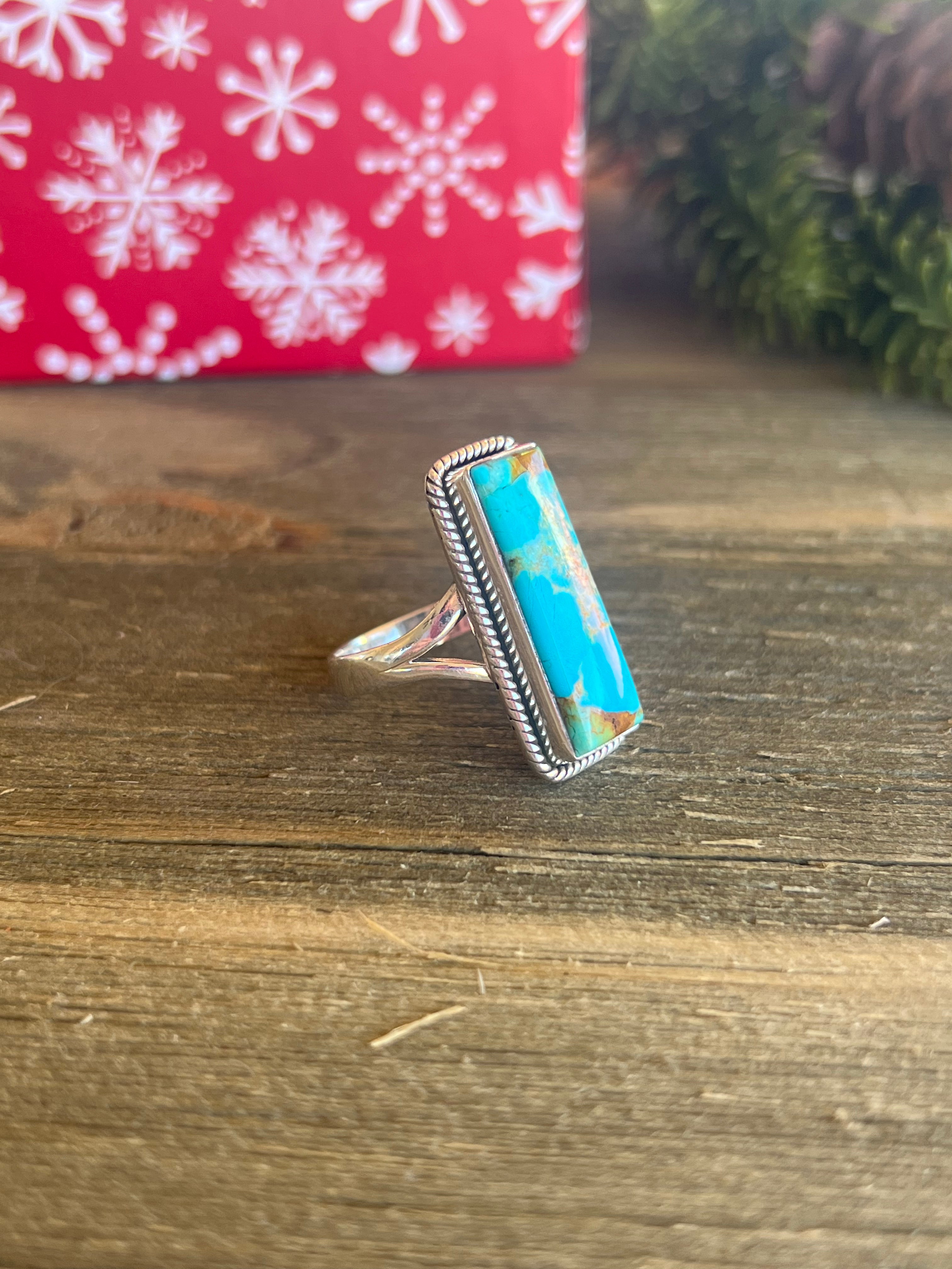 Southwest Made Mohave Kingman Turquoise & Sterling Silver Ring Size 8.75