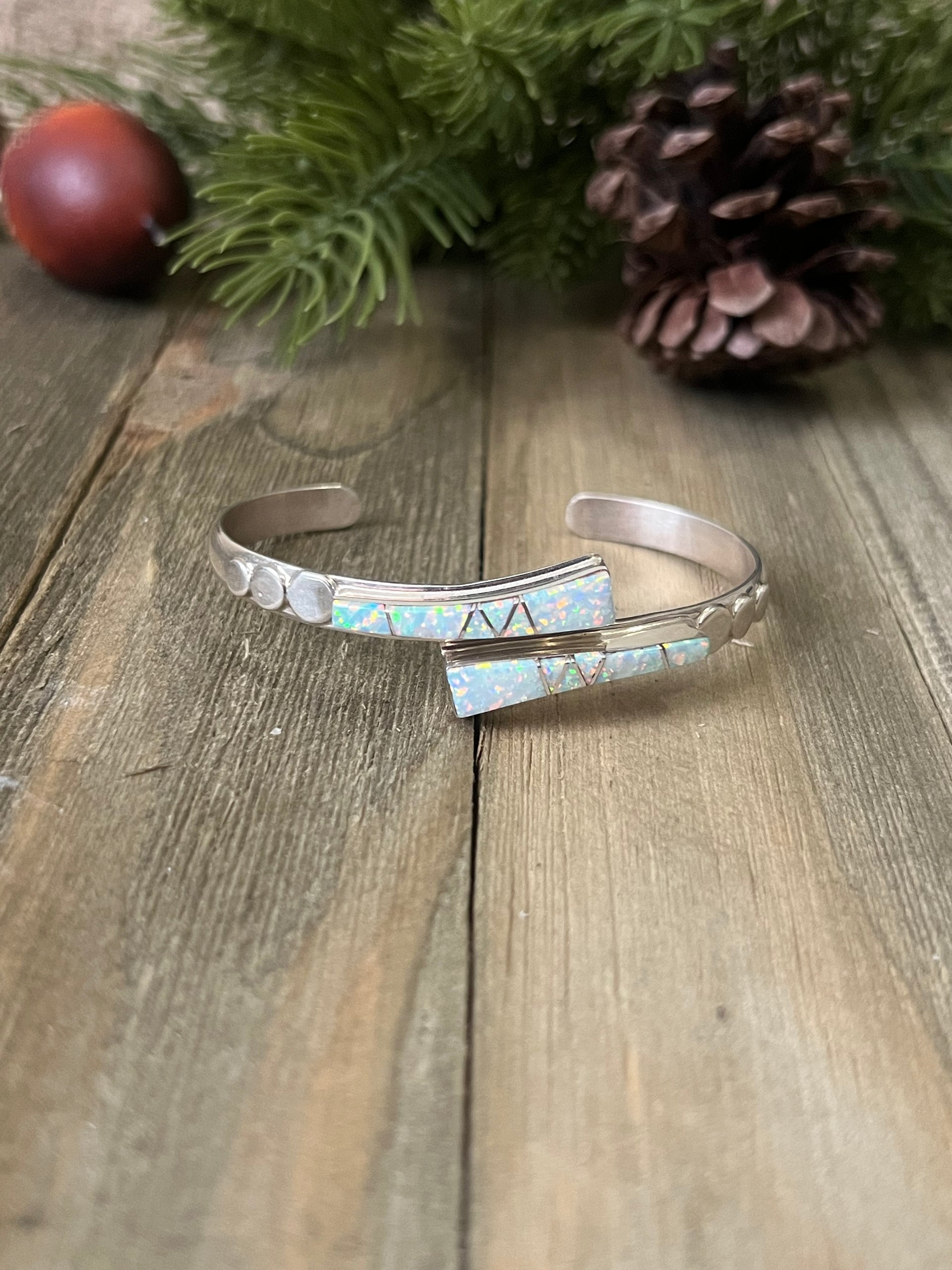 Navajo Made Opal (Man Made) & Sterling Silver Cuff Bracelet