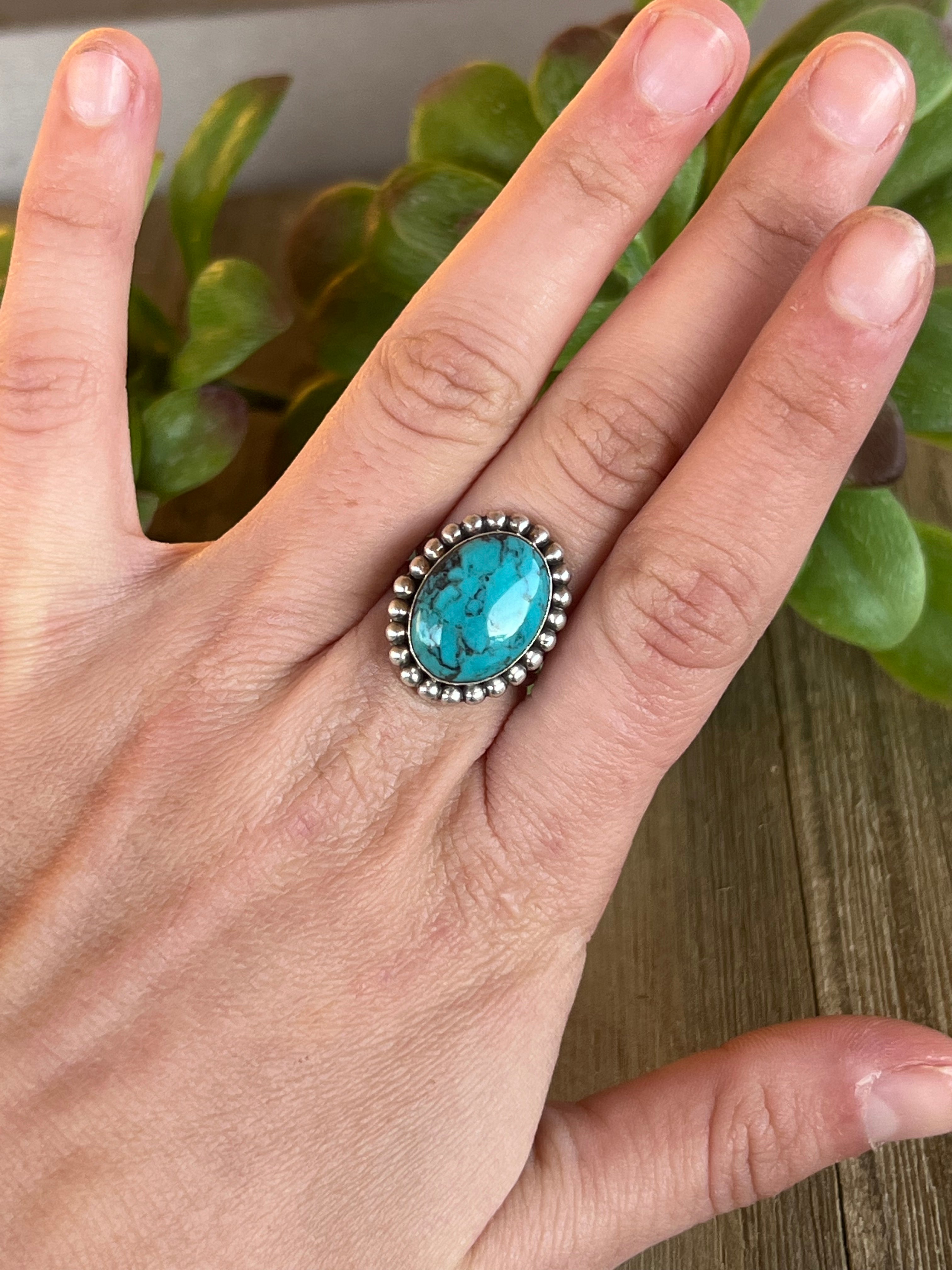 Navajo Made Kingman Turquoise & Sterling Silver Ring Size 6