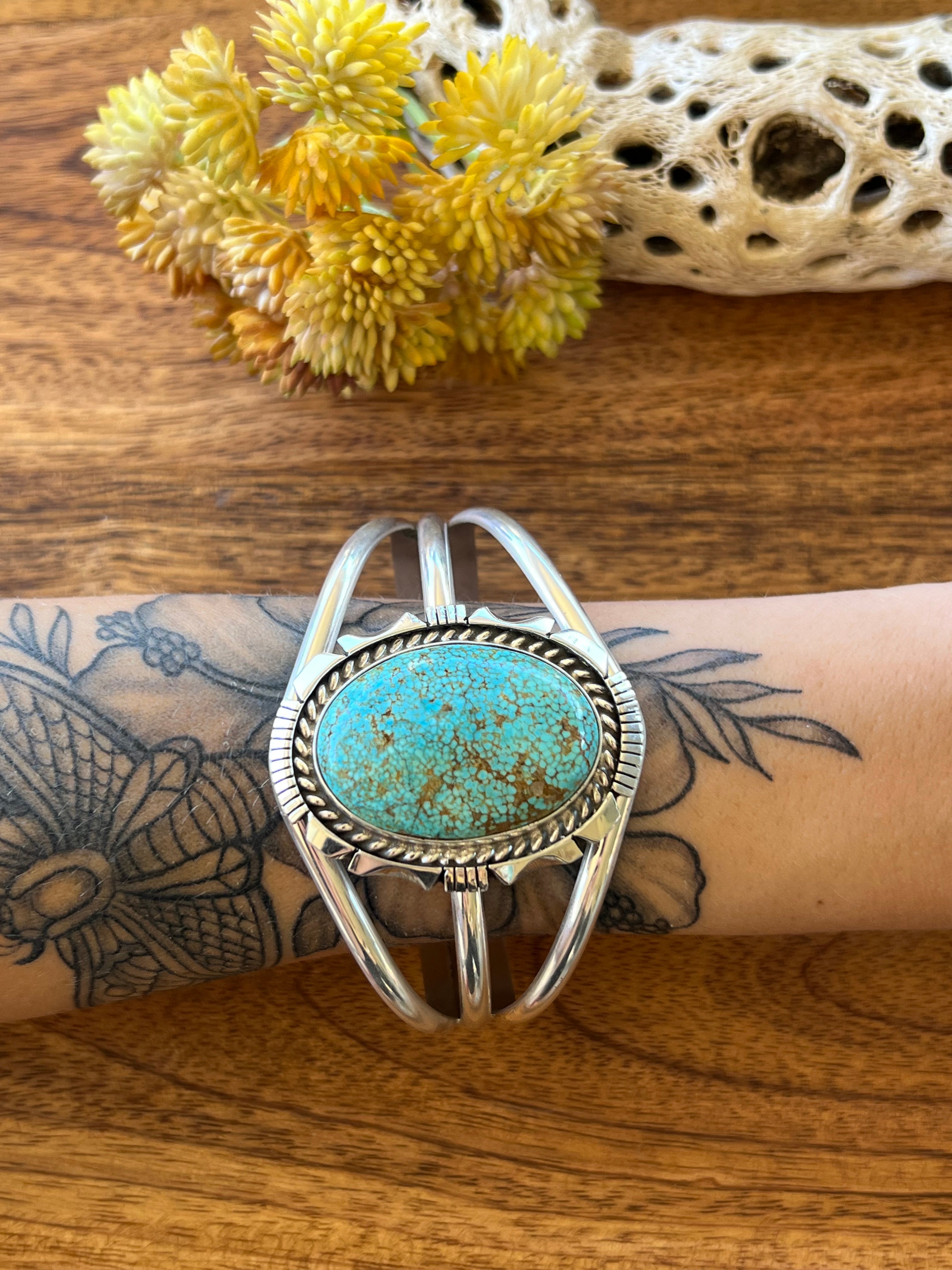 Eddie Secatero Turquoise Mountain & Sterling Silver Cuff Bracelet