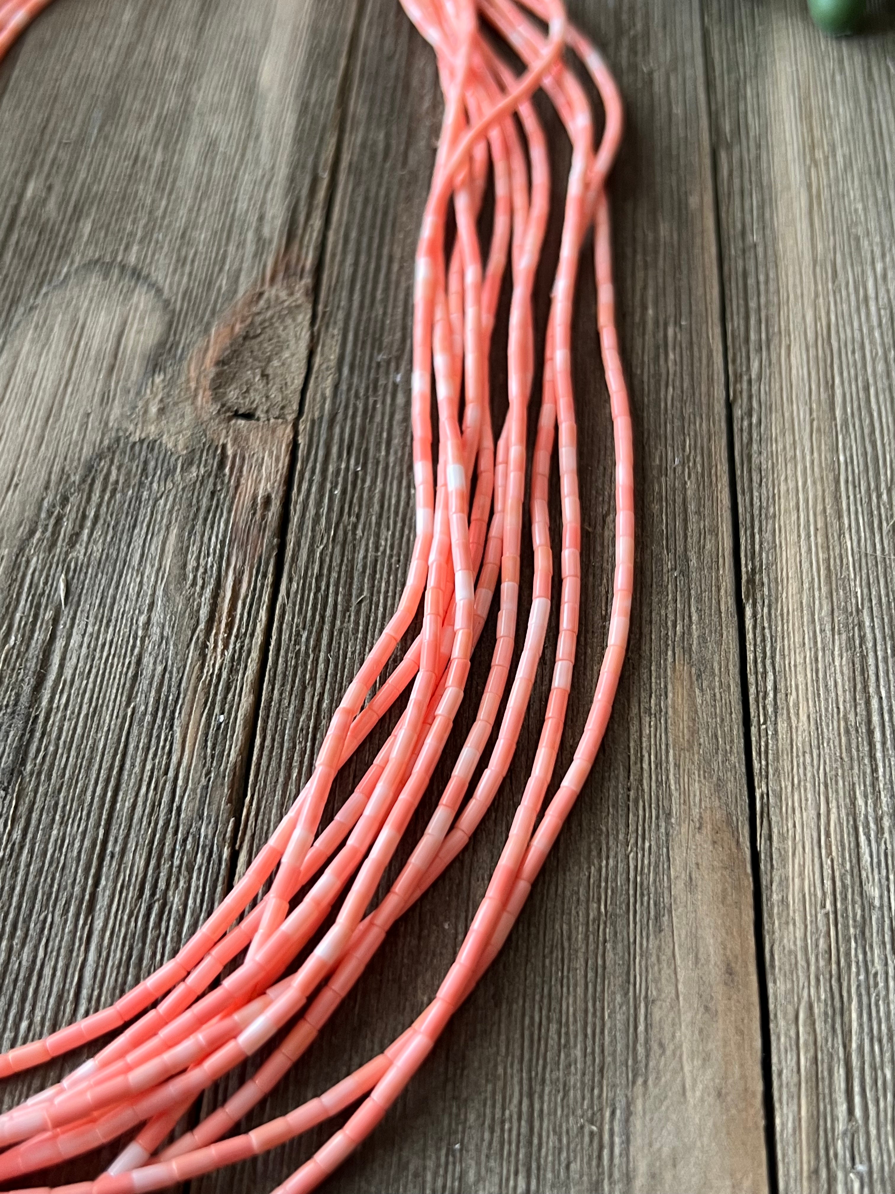 Navajo Strung Pink Salmon Coral & Sterling Silver Beaded Layered Necklace