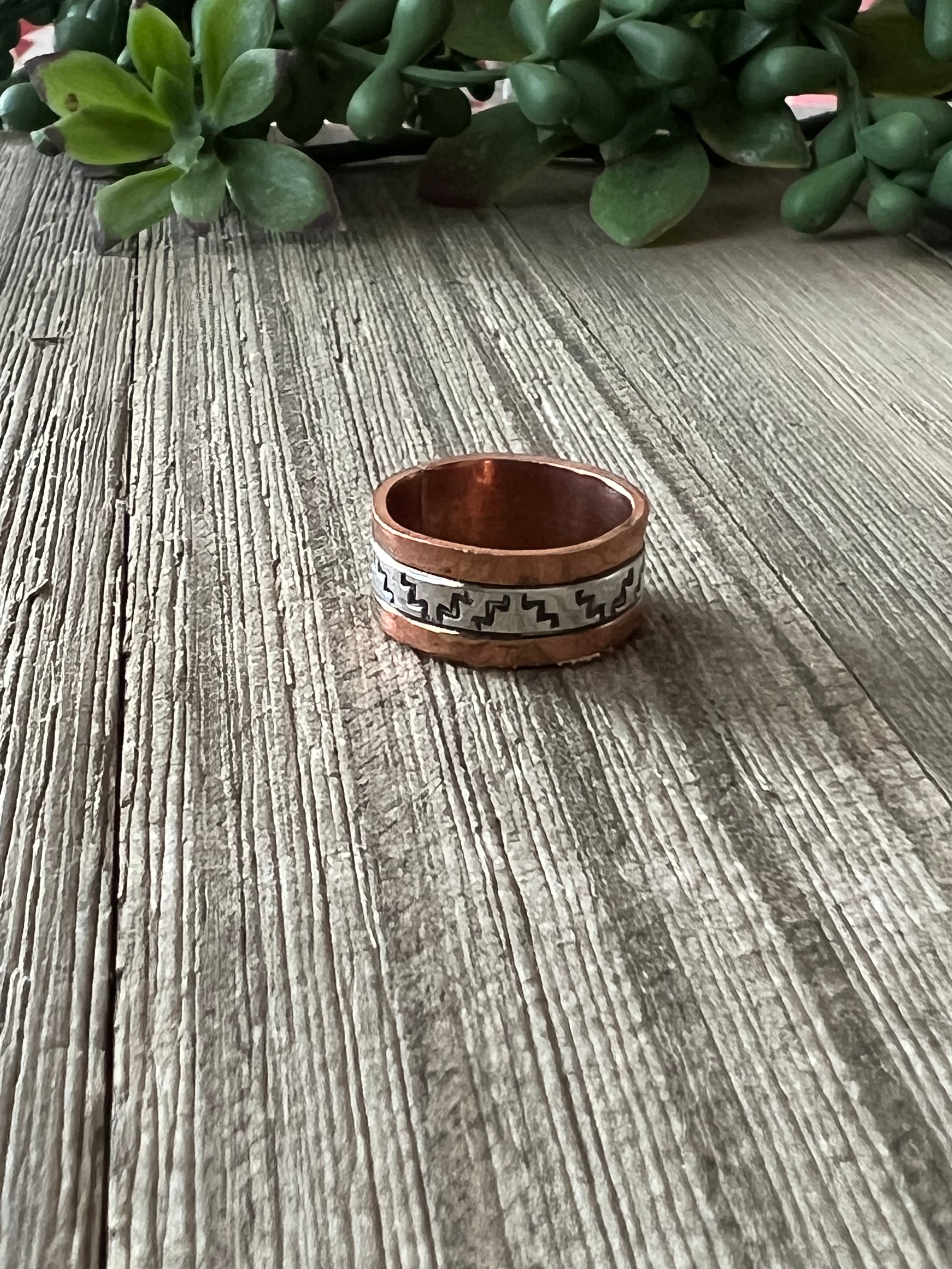 Navajo Made Copper & Sterling Silver Ring Size 6.75