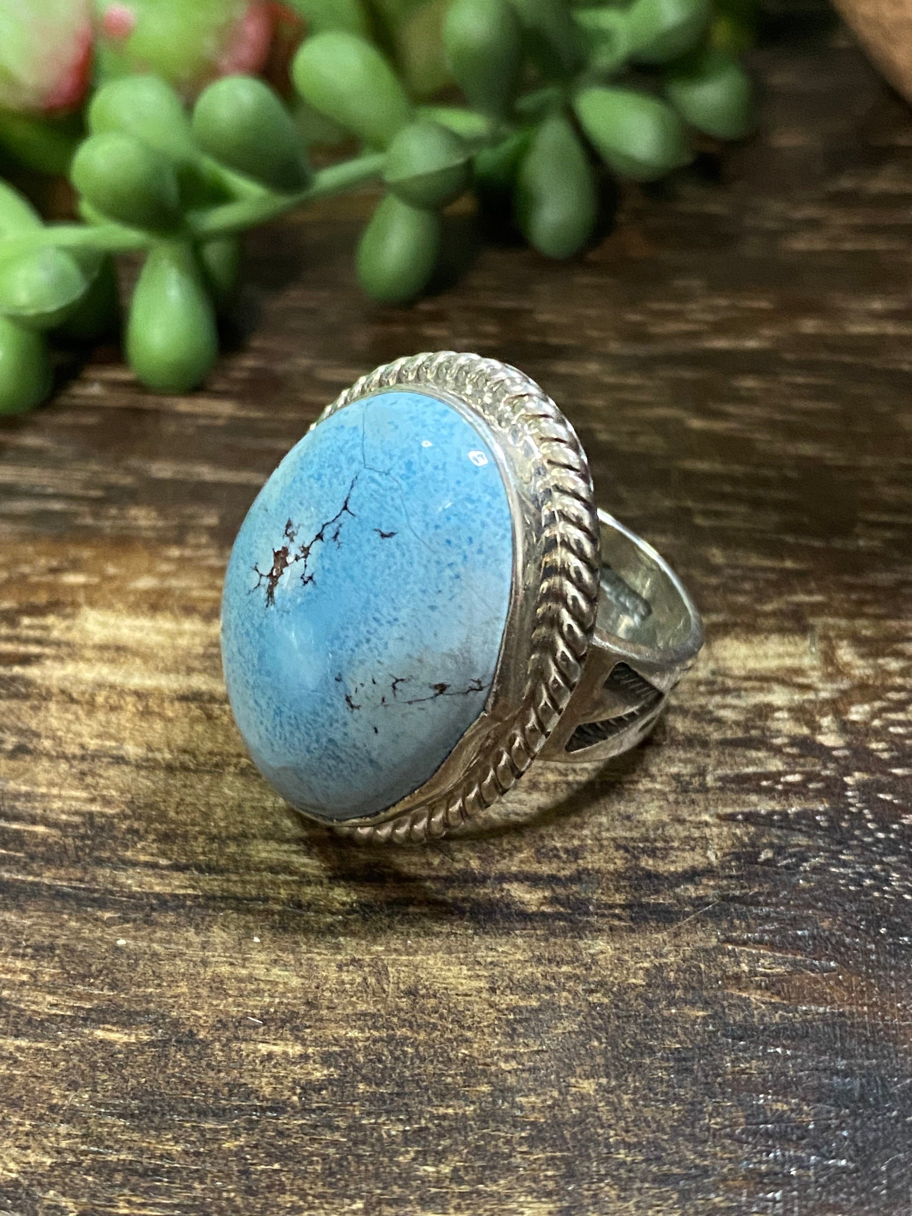 Navajo Made Golden Hill’s Turquoise & Sterling Silver Ring Size 7.5