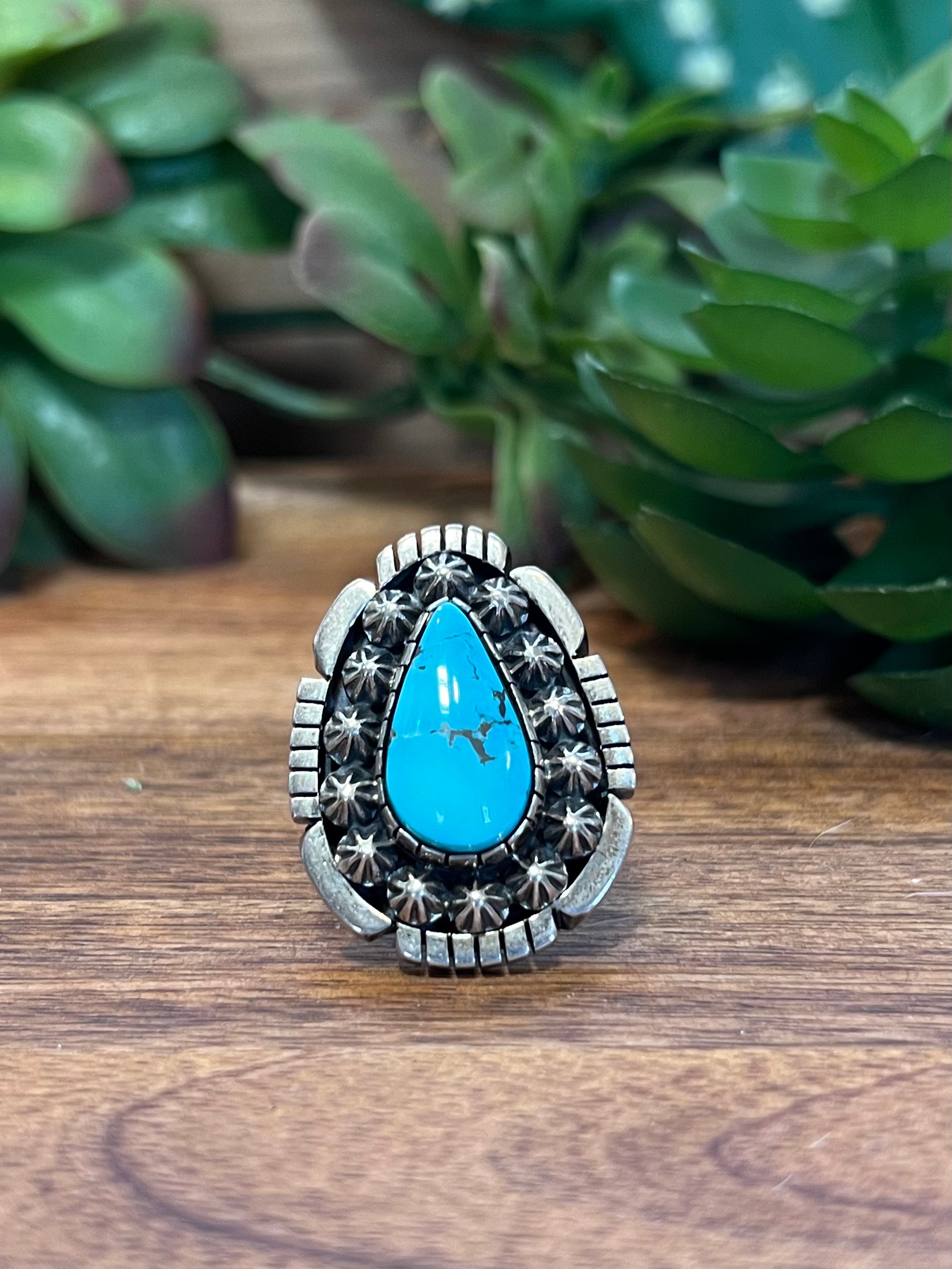 Navajo Kingman Turquoise & Sterling Silver Ring Size 6.25