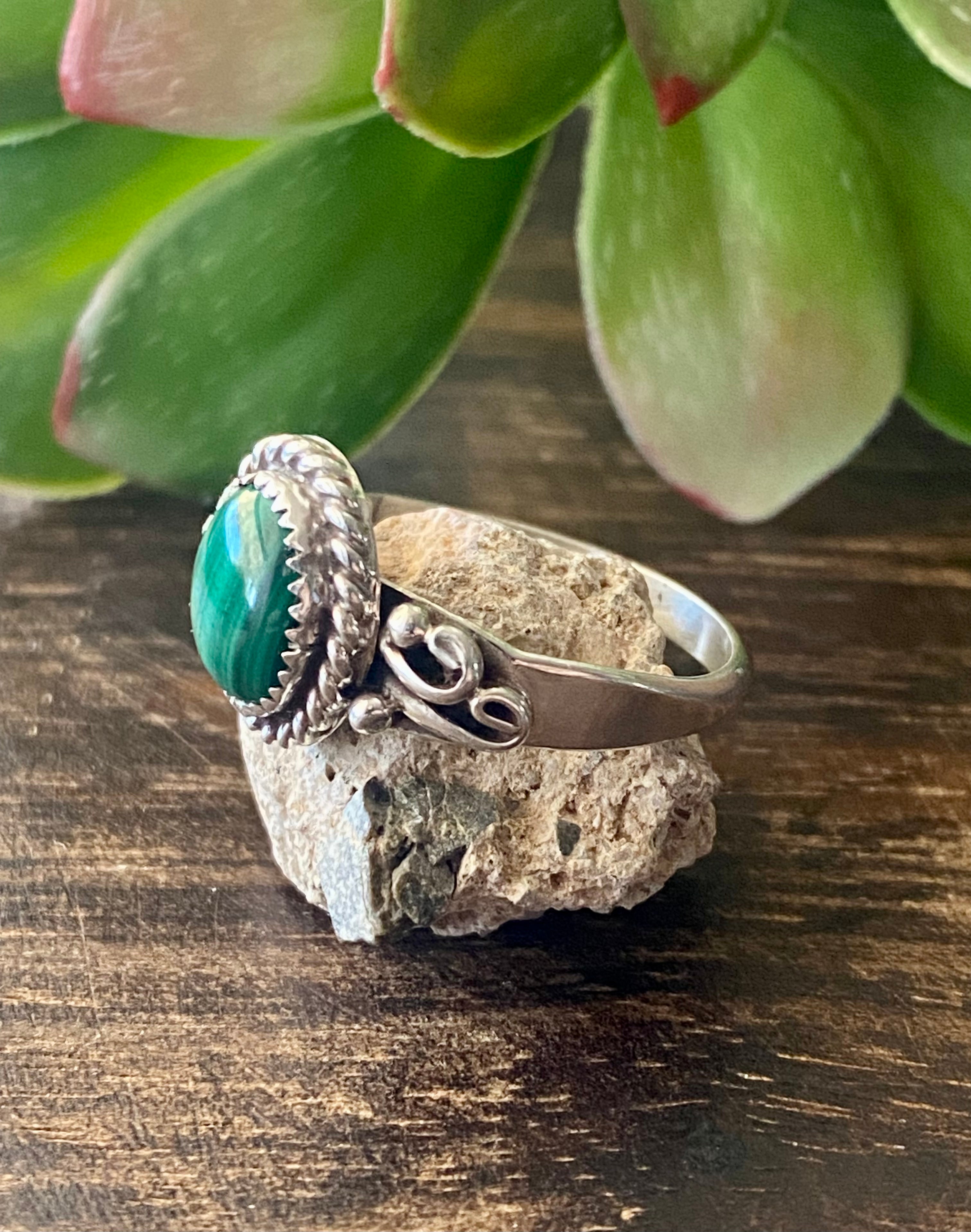 Navajo Made Malachite & Sterling Silver Ring