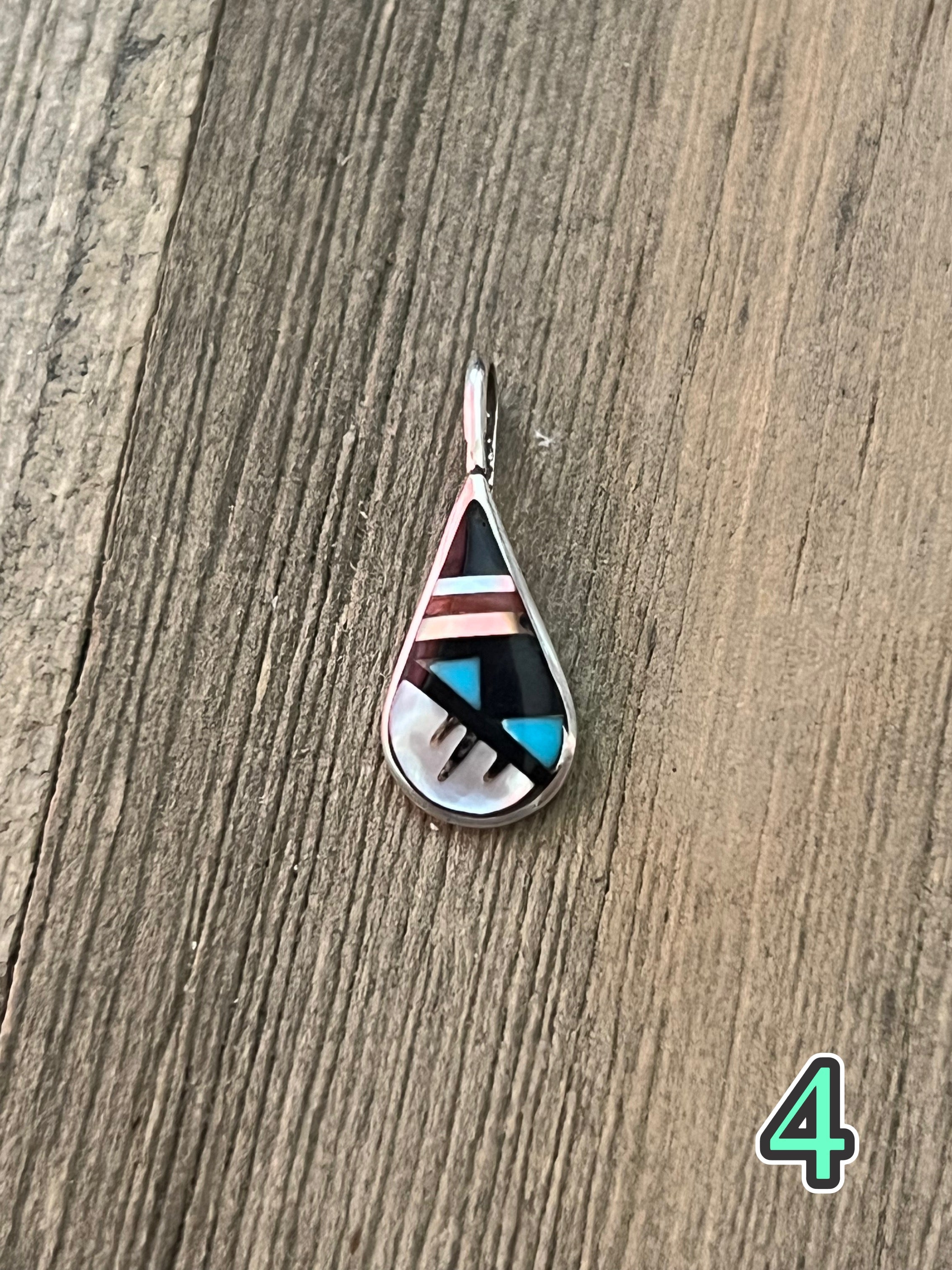 Navajo Made Multi Stone & Sterling Silver Inlay Pendant