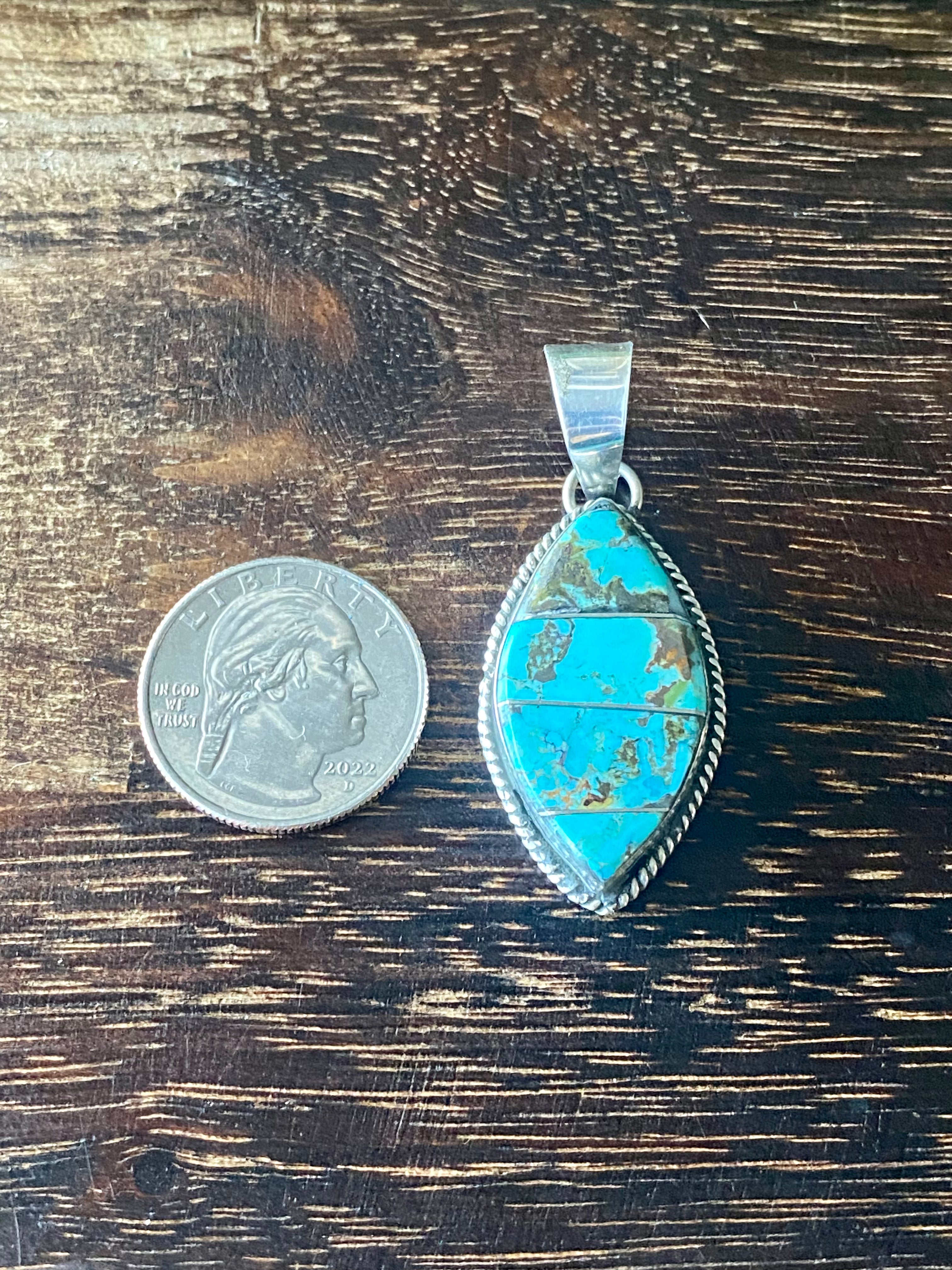 Brandon Etsitty Kingman Turquoise & Sterling Silver Inlay Pendant