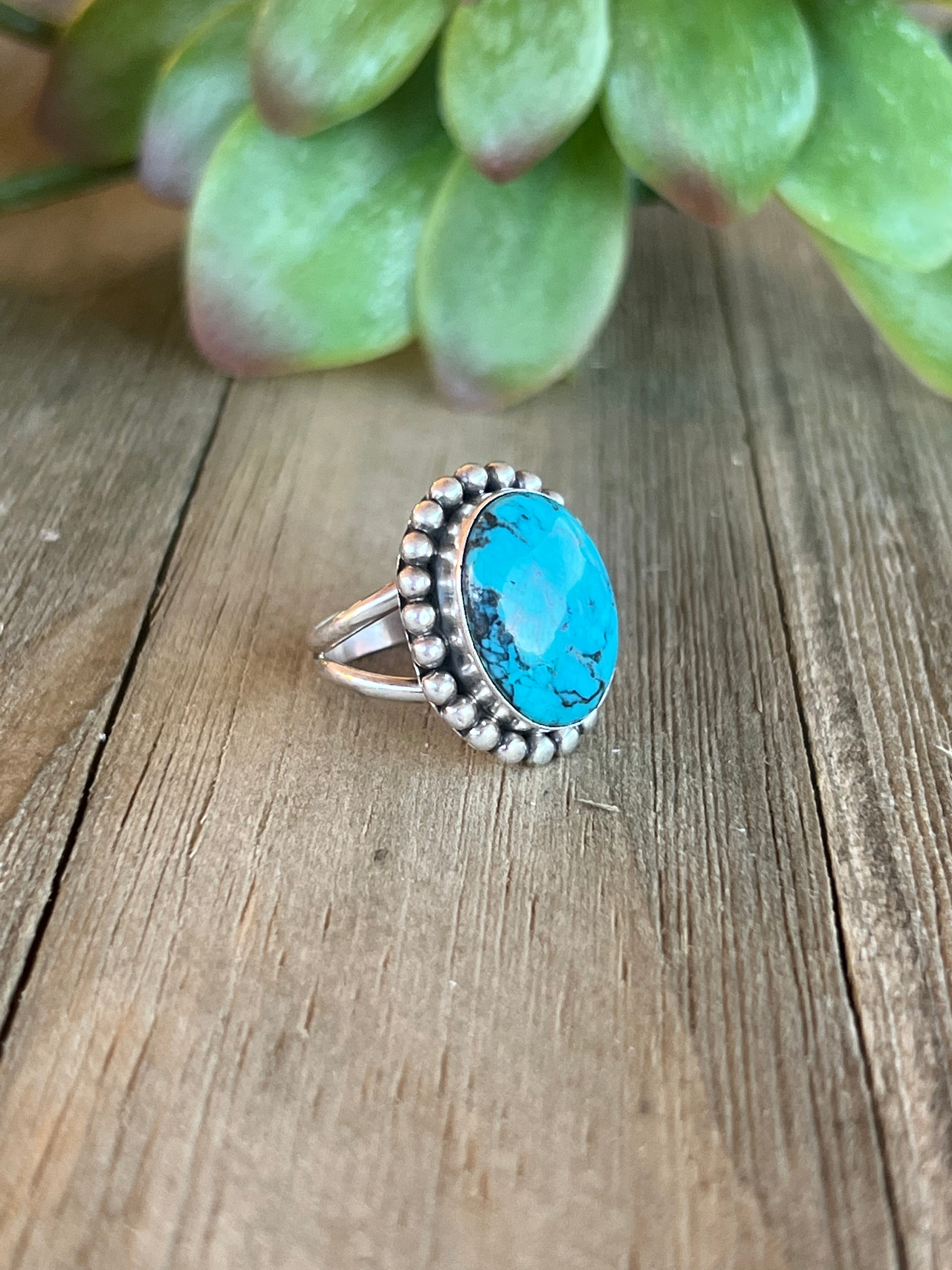 Navajo Made Kingman Turquoise & Sterling Silver Ring Size 6