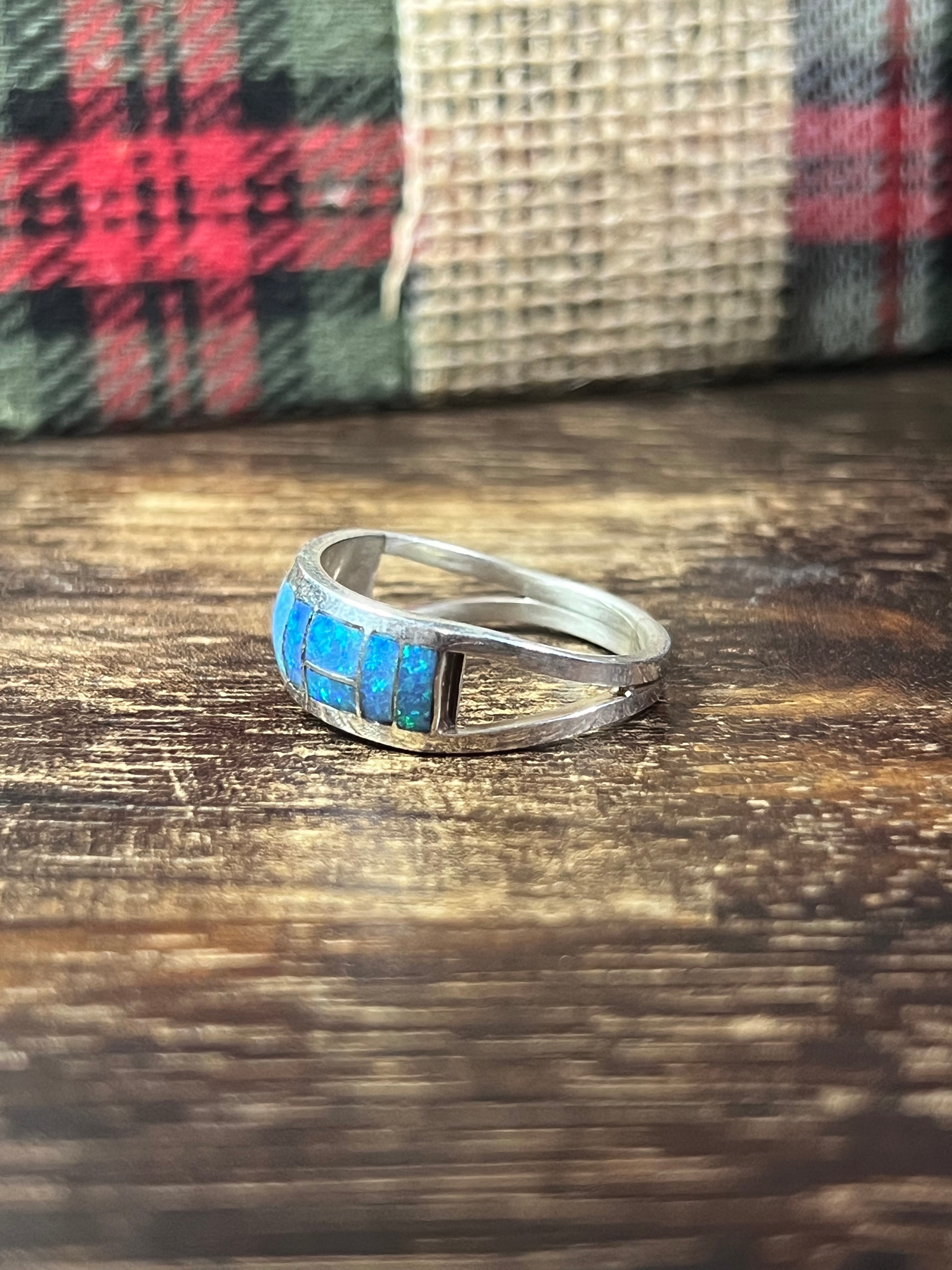 Navajo Made Blue Opal (Man Made) & Sterling Silver Ring