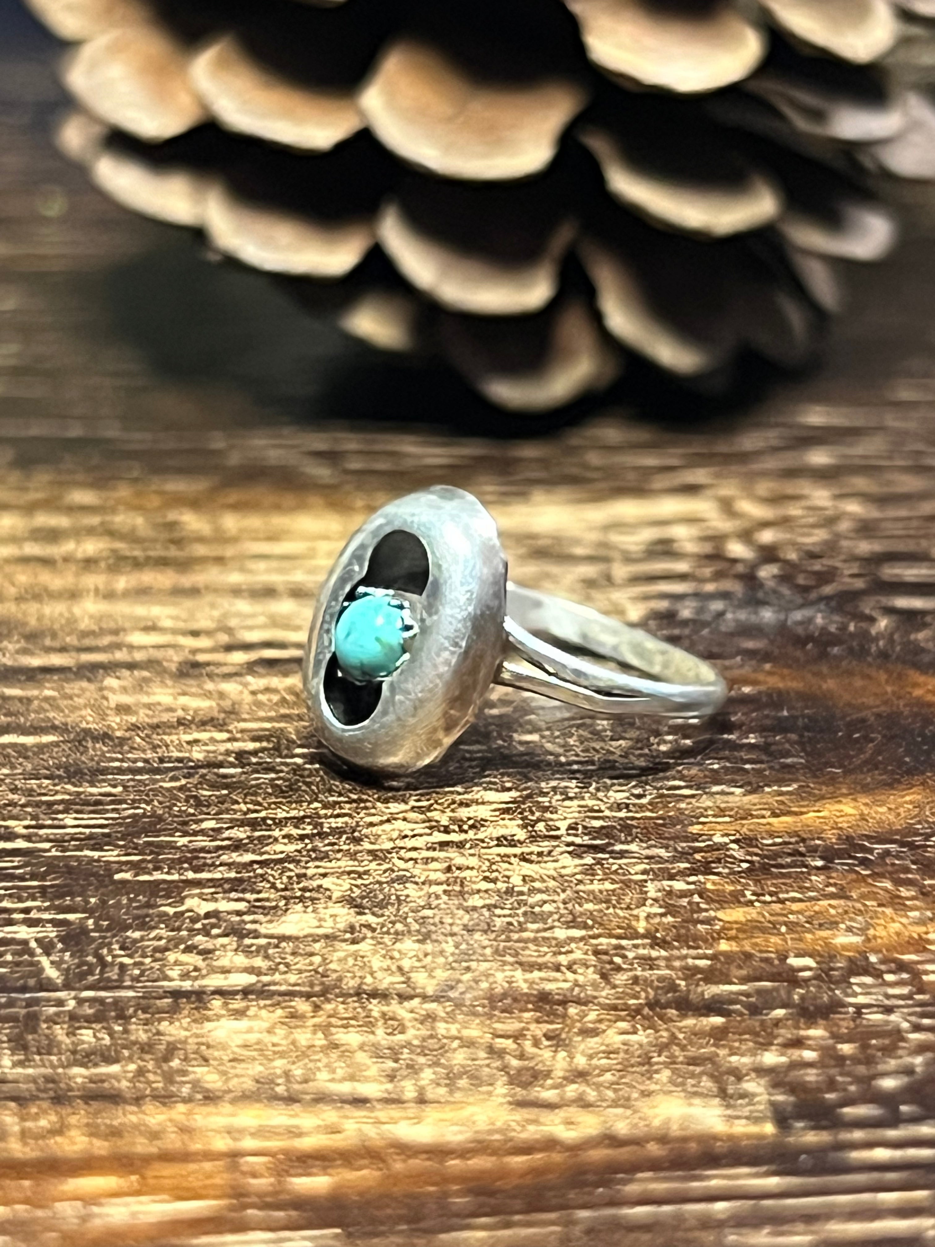 Navajo Made Kingman Turquoise & Sterling Silver Shadow Box Ring