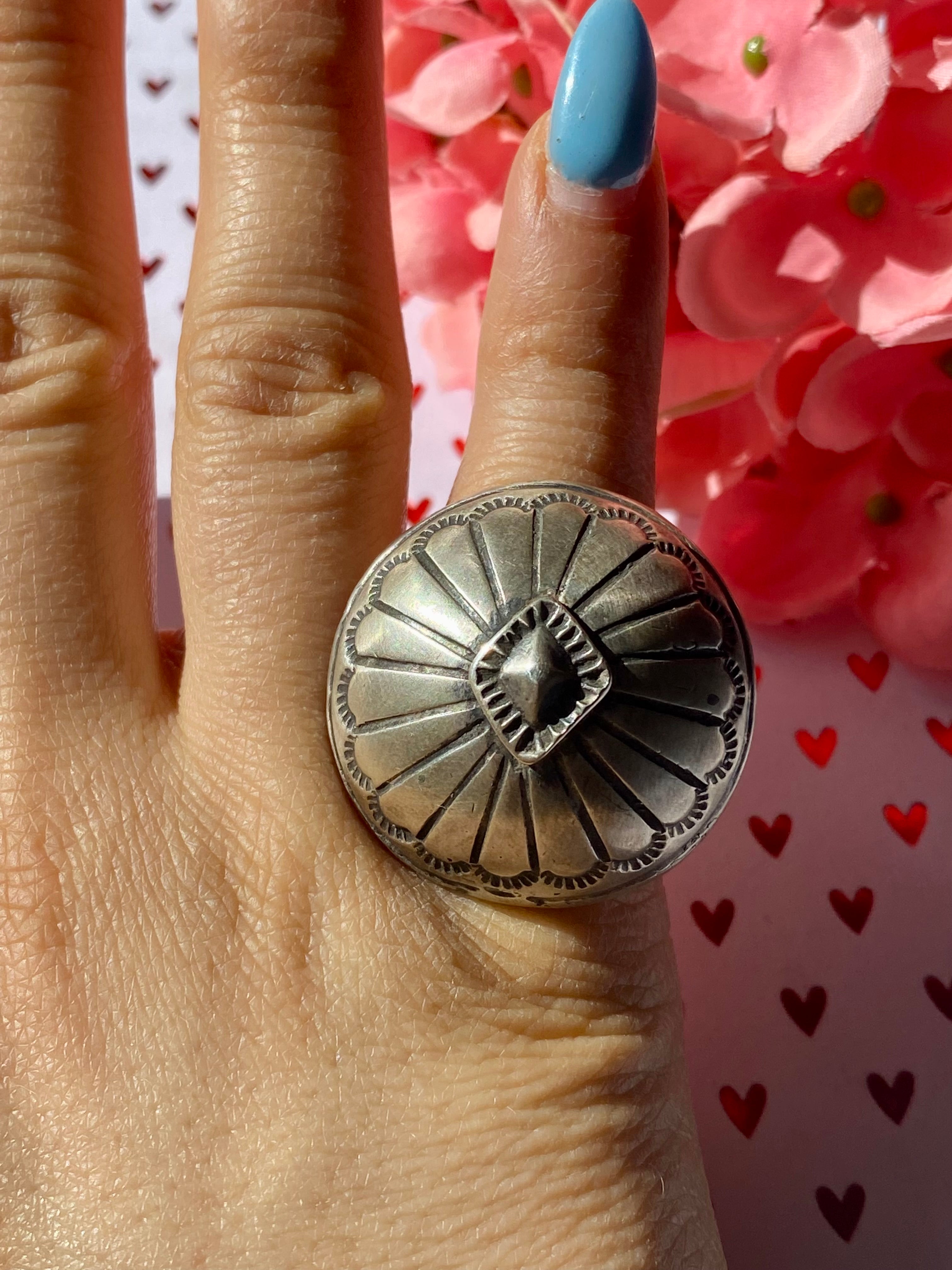 Patrick Yazzie Sterling Silver Concho Ring Size 6.5
